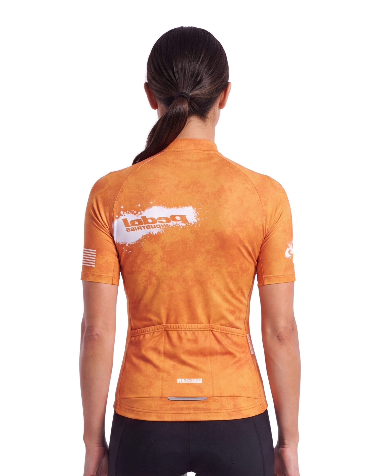 Orange PEDAL Insiders 2027 WOMEN'S PRO JERSEY 2.5 ISD - back, on model