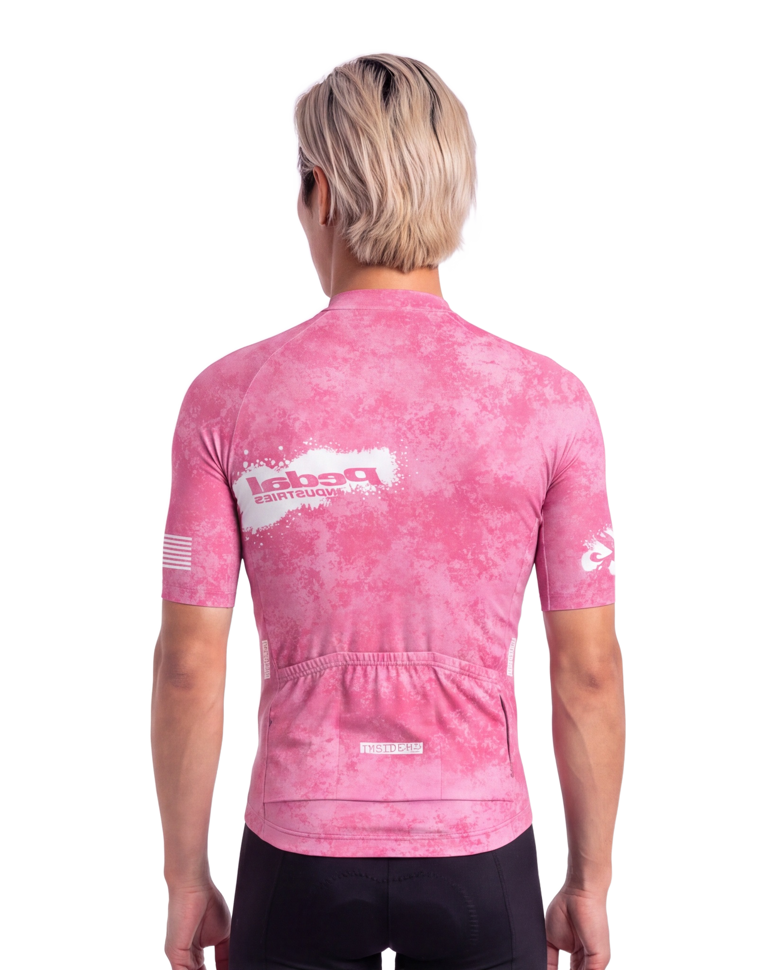 Pink PEDAL Insiders 2027 MEN'S PRO JERSEY ISD - back, on model