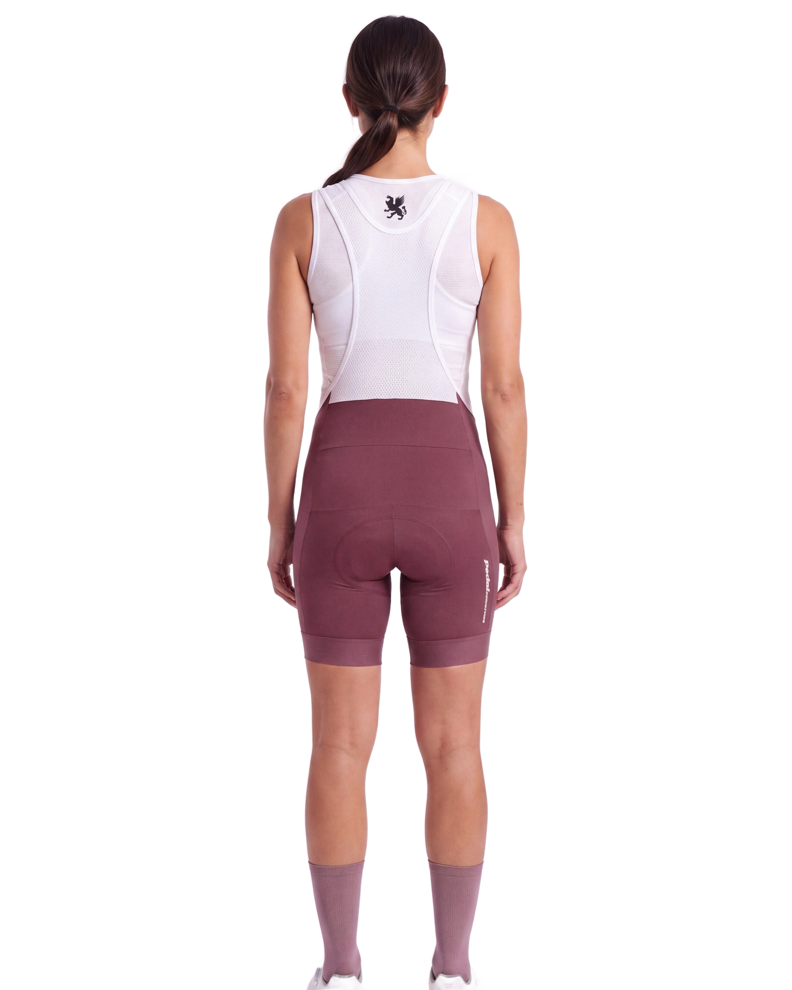 Pink PEDAL Insiders 2027 WOMEN'S PRO BIB 2.5 ISD - back, on model