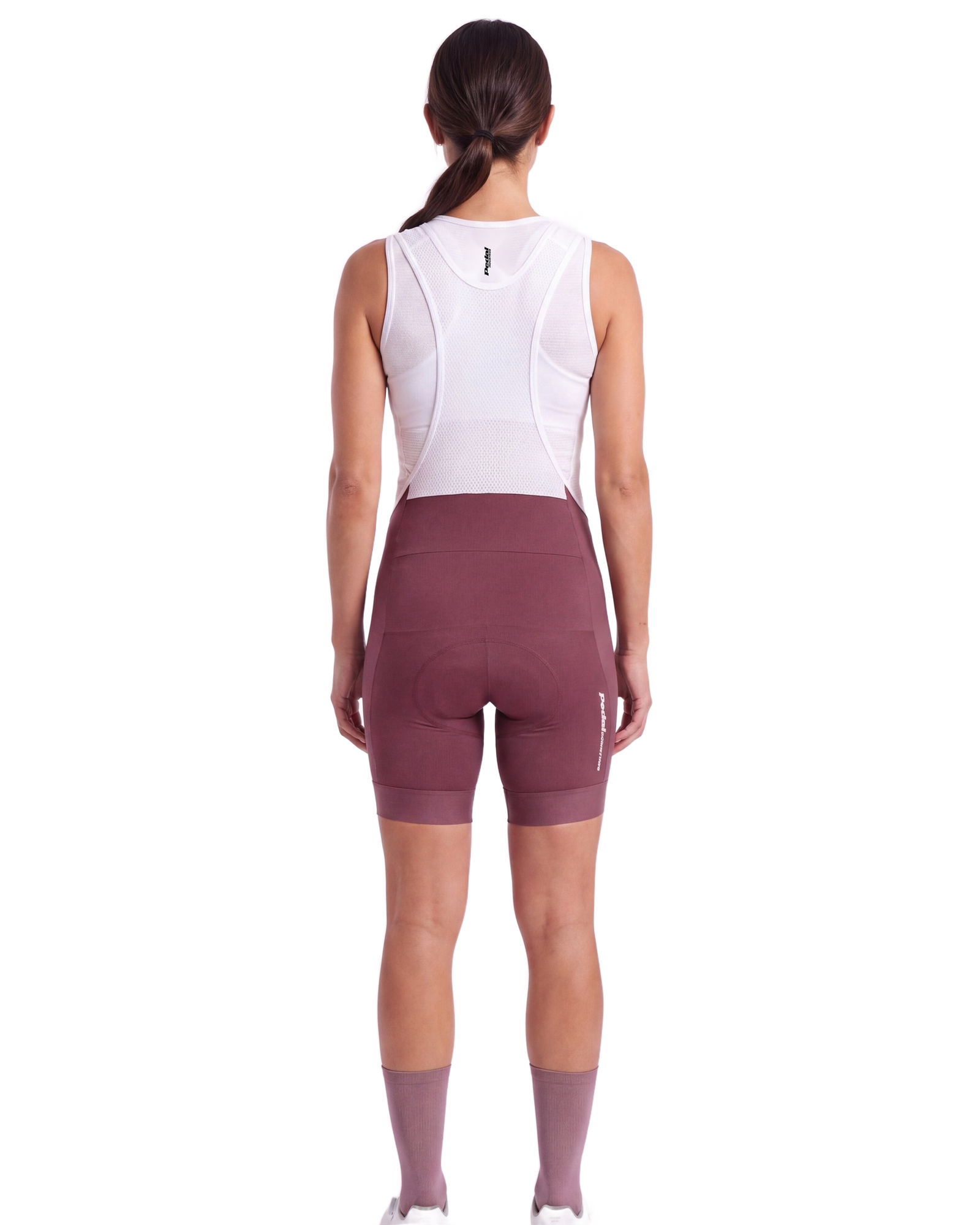 Pink PEDAL Insiders 2027 WOMEN'S PRO BIB 2.5 ISD - back, on model