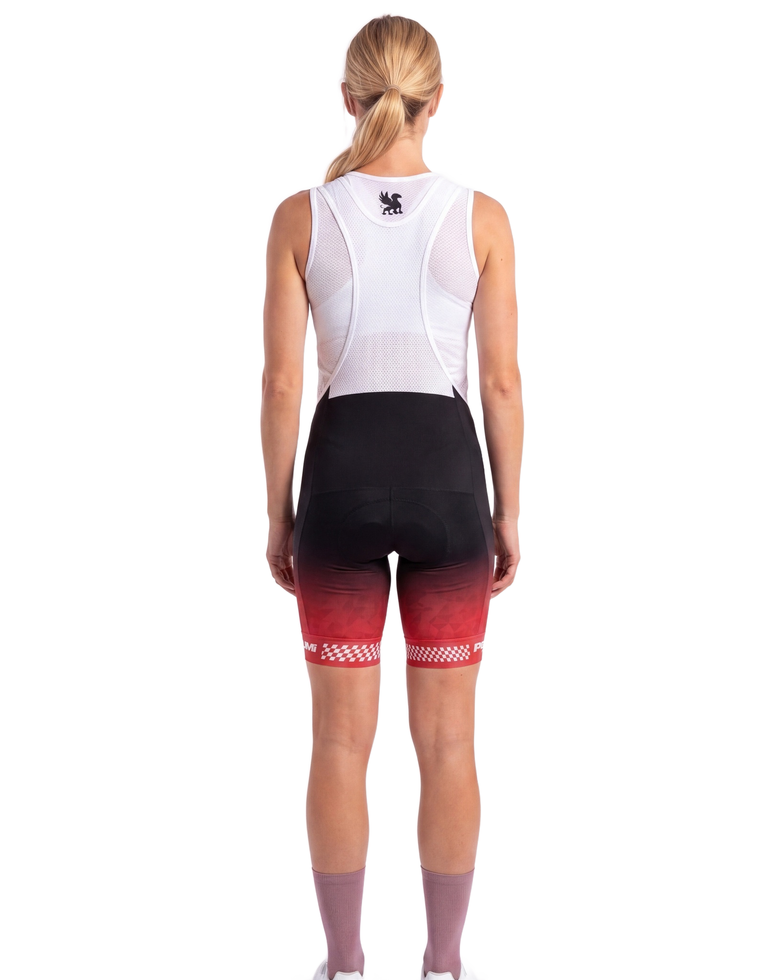 The GC Red WOMEN'S PRO BIB ISD - back, on model