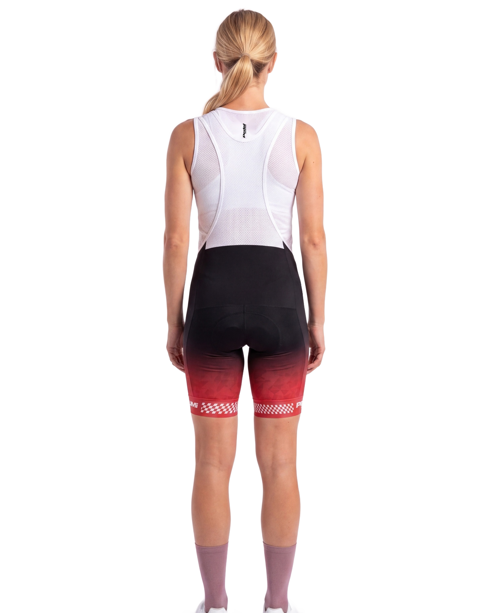 The GC Red WOMEN'S PRO BIB ISD - back, on model
