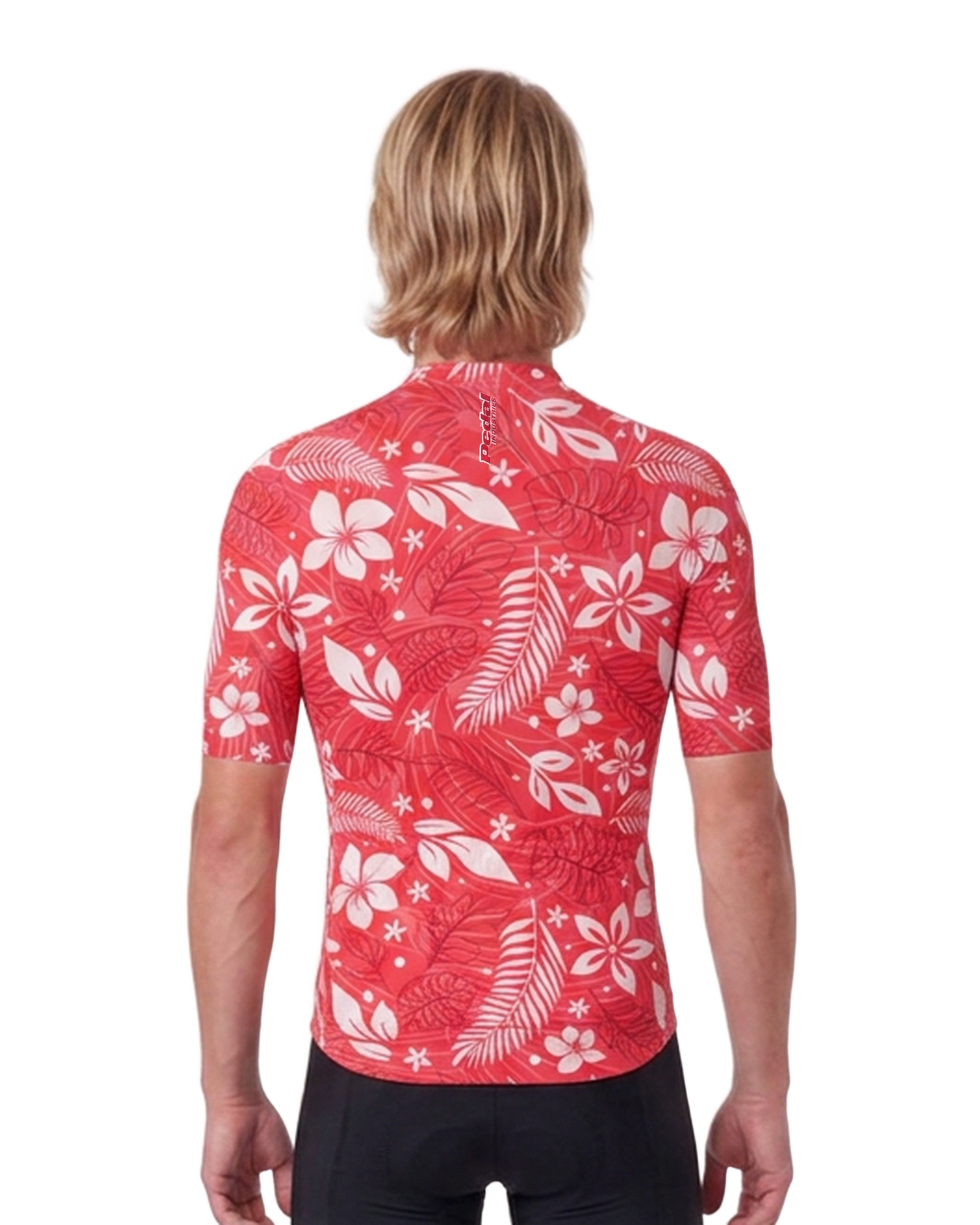 Watermelon Red Aloha Pedal MEN'S PRO JERSEY ISD - back, on model