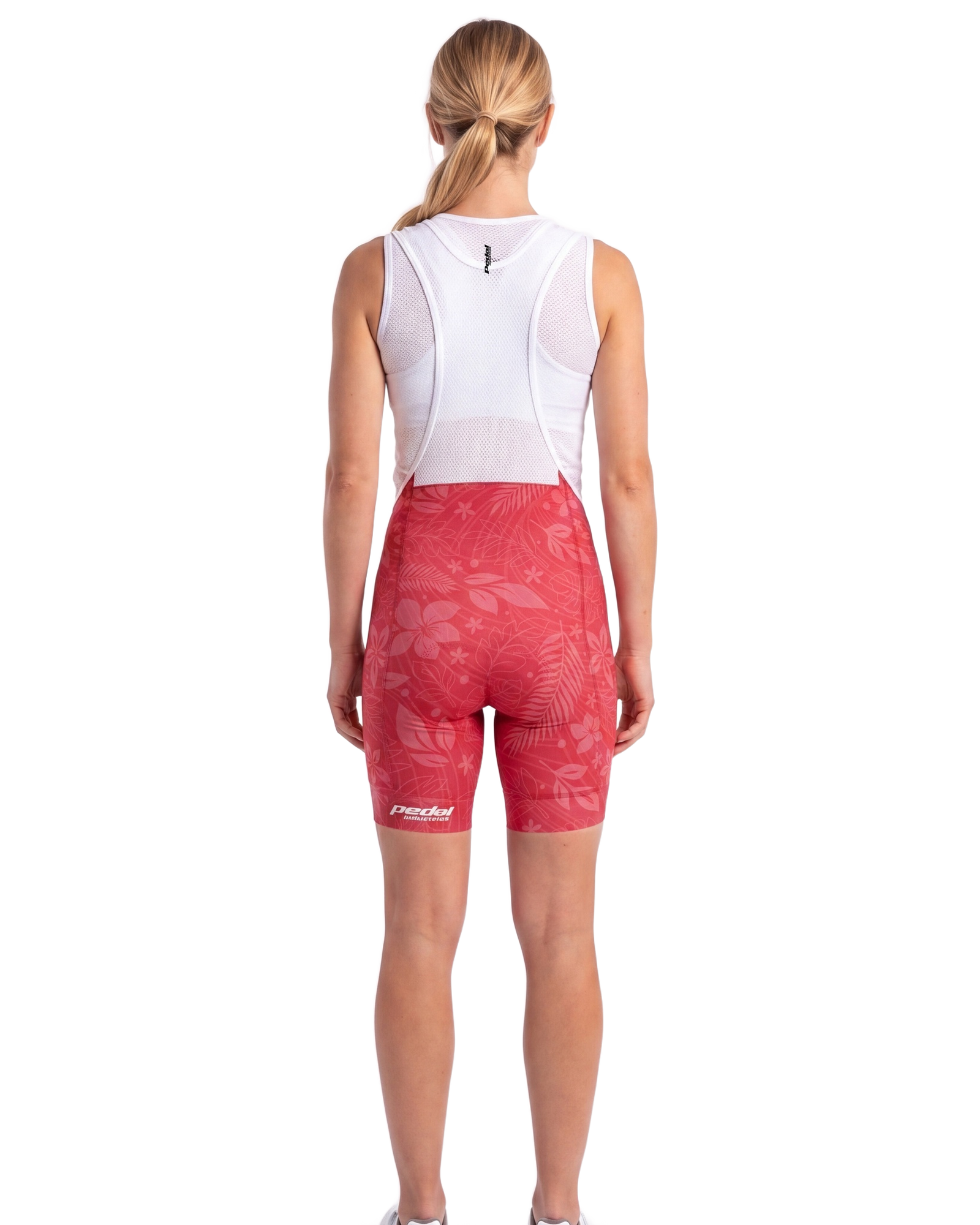 Watermelon Red Aloha Pedal WOMEN'S PRO BIB 2.5 ISD - back, on model
