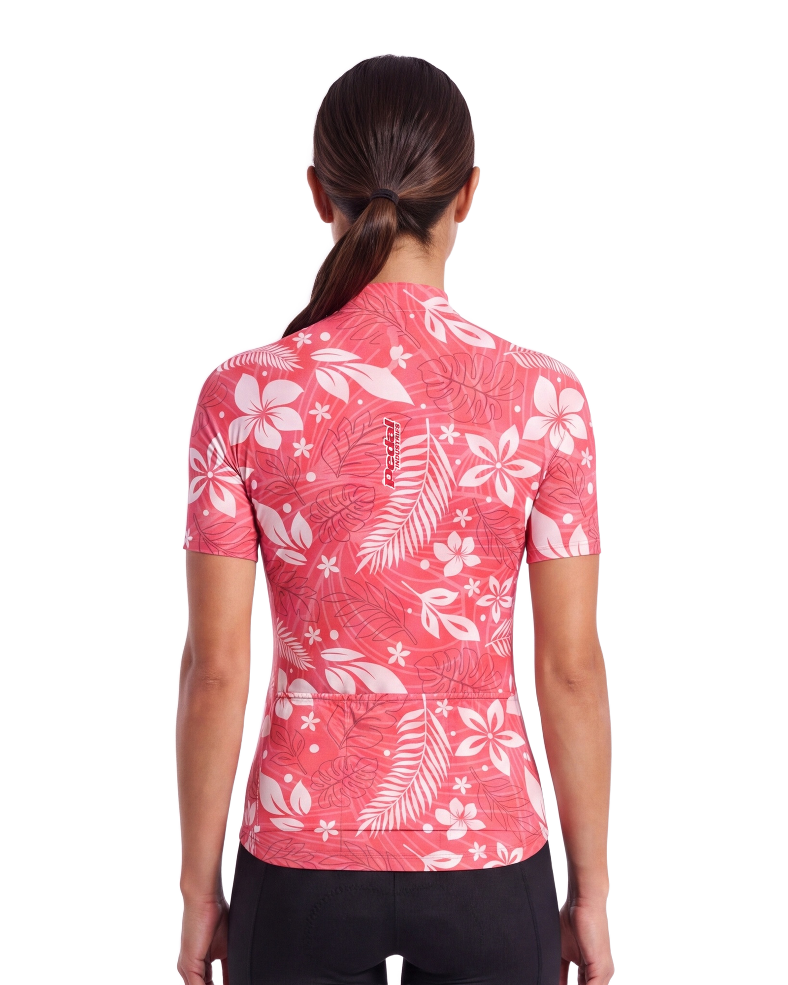 Watermelon Red Aloha Pedal WOMEN'S PRO JERSEY ISD - back, on model