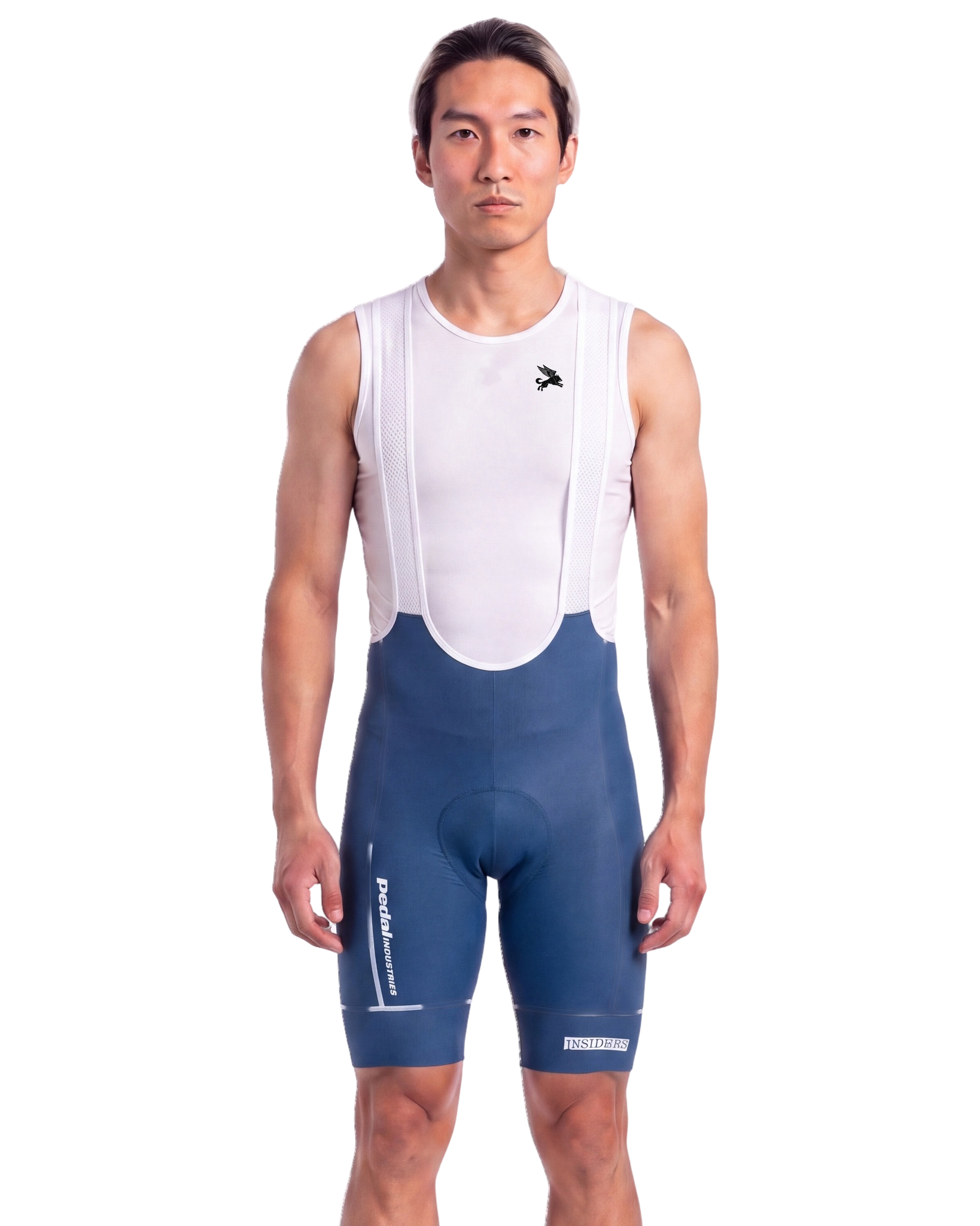 Azure Blue PEDAL Insiders 2027 MEN'S PRO LEVEL BIB ISD - front, on model