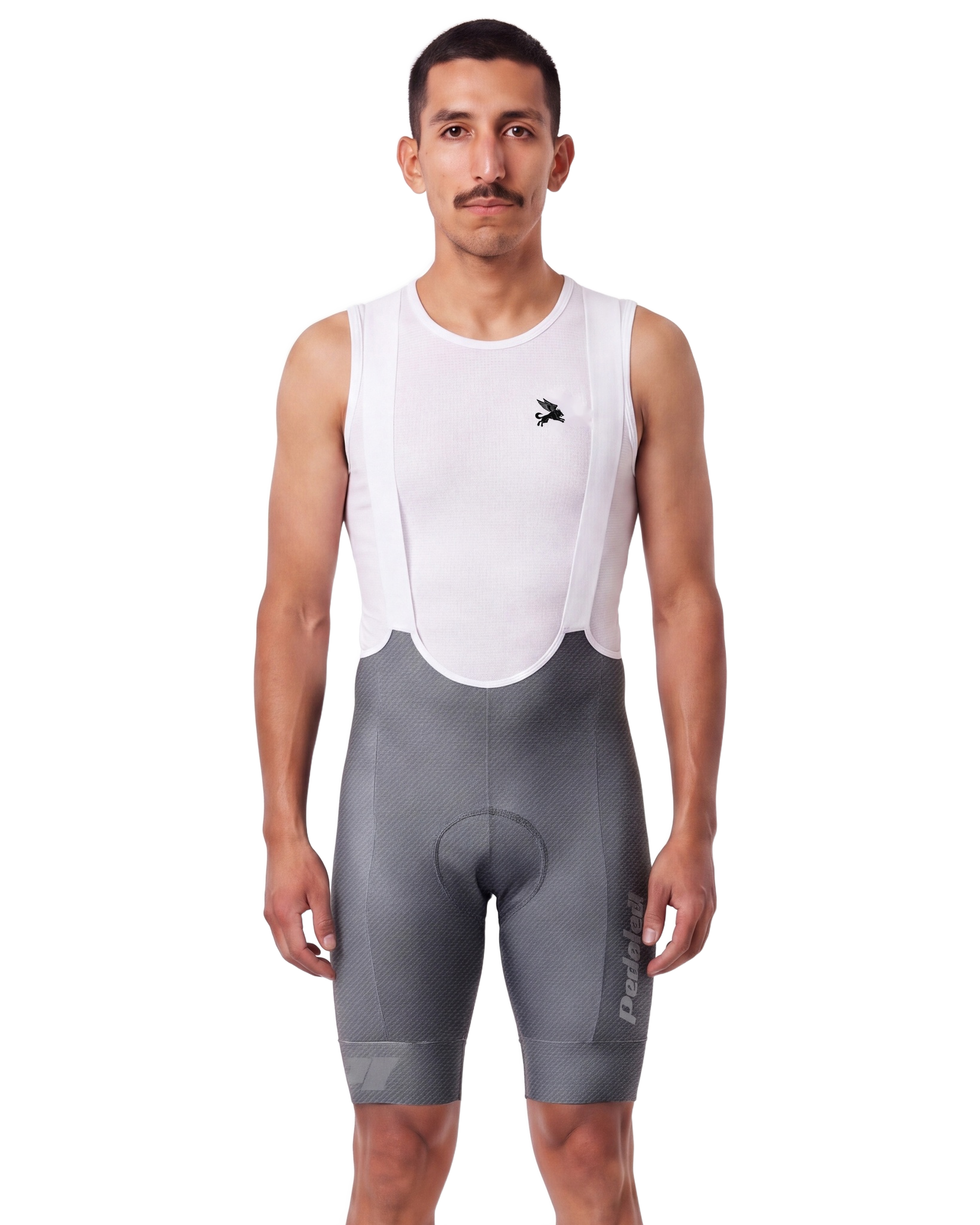 Black Denim (for Murdered Out Jersey) PEDAL Insiders P/I Raceday MEN'S PRO LEVEL BIB ISD - front, on model