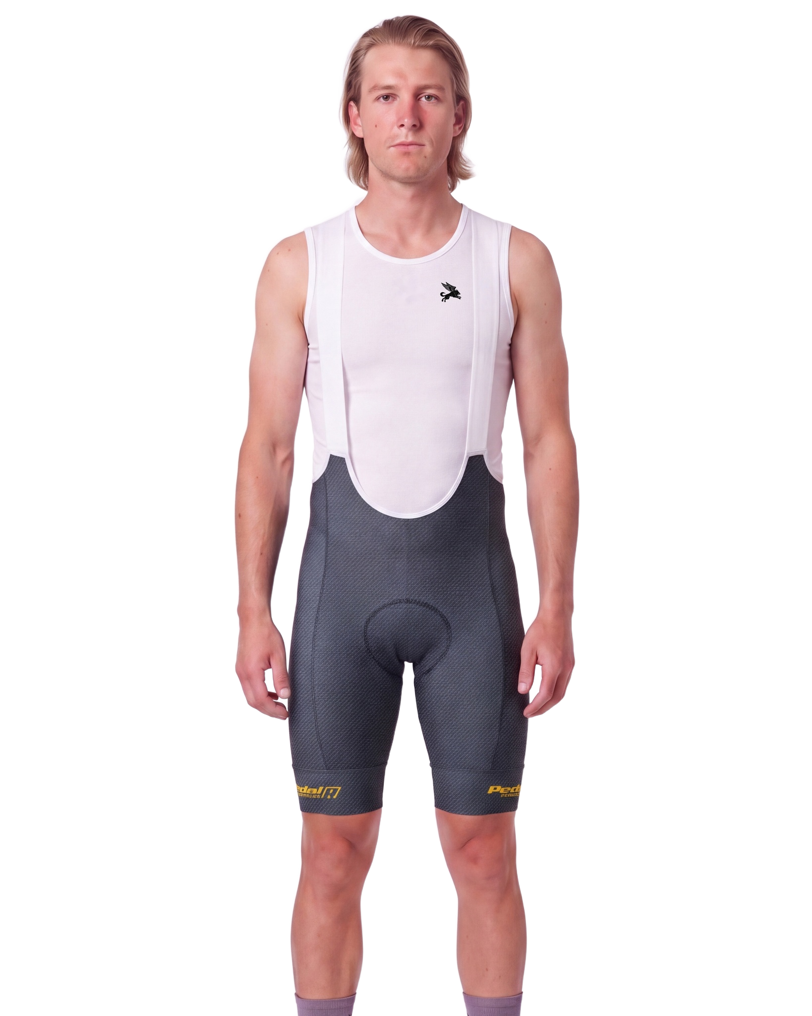 BLACK Denim PEDALindustries/R 2026 MEN'S PRO LEVEL BIB ISD - front, on model