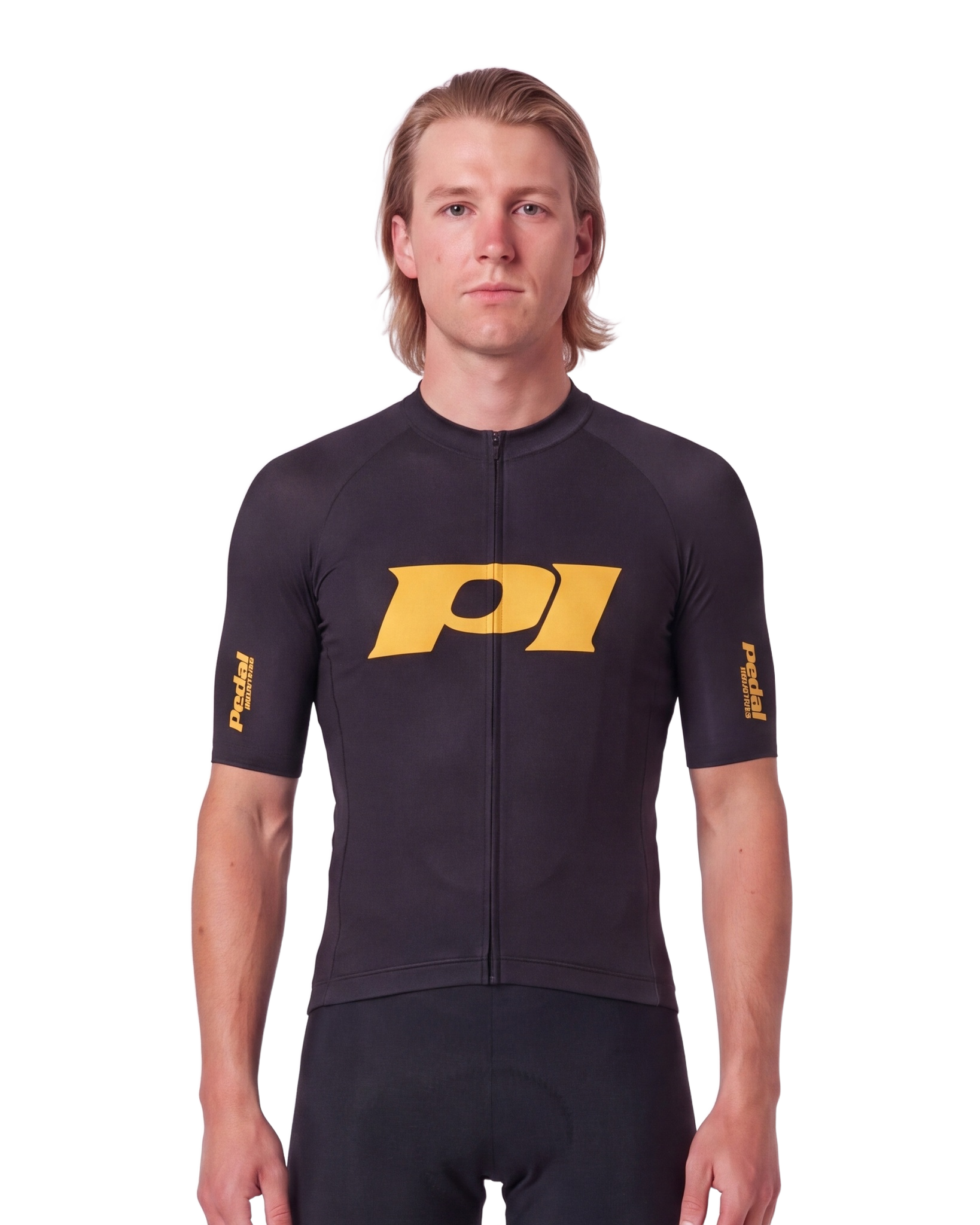 Black-Gold PEDAL Insiders P/I RaceDay 2026 MEN'S PRO JERSEY ISD - front, on model