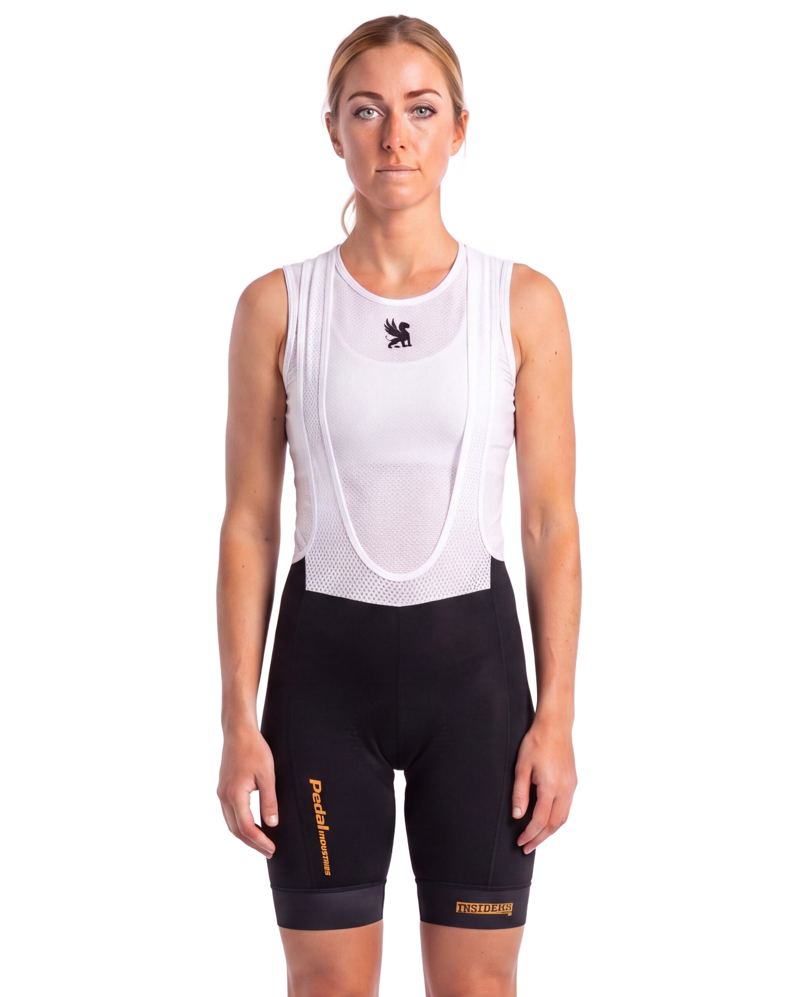 Black PEDAL Insiders 2027 WOMEN'S PRO BIB 2.5 ISD - front, on model