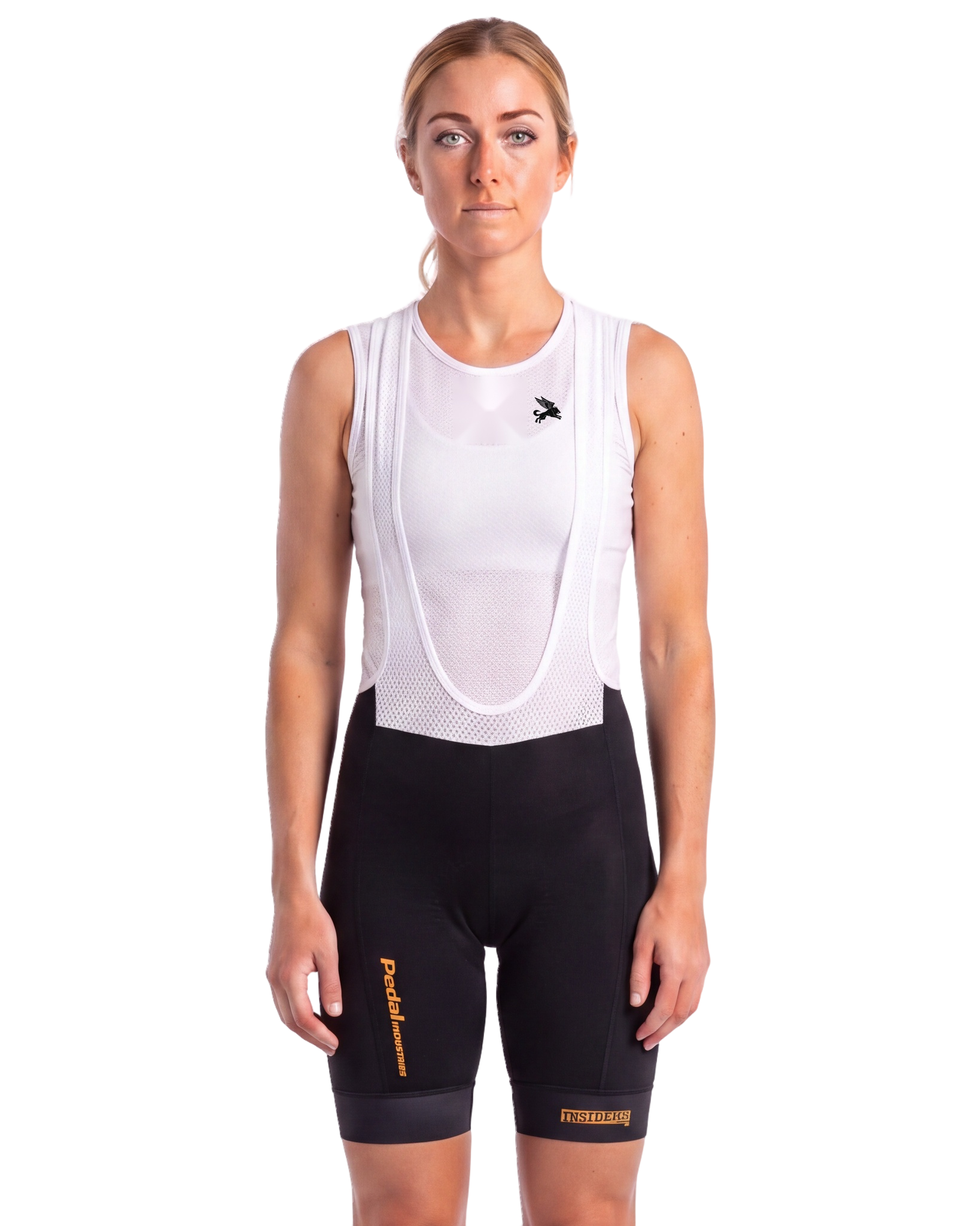 Black PEDAL Insiders 2027 WOMEN'S PRO BIB 2.5 ISD - front, on model