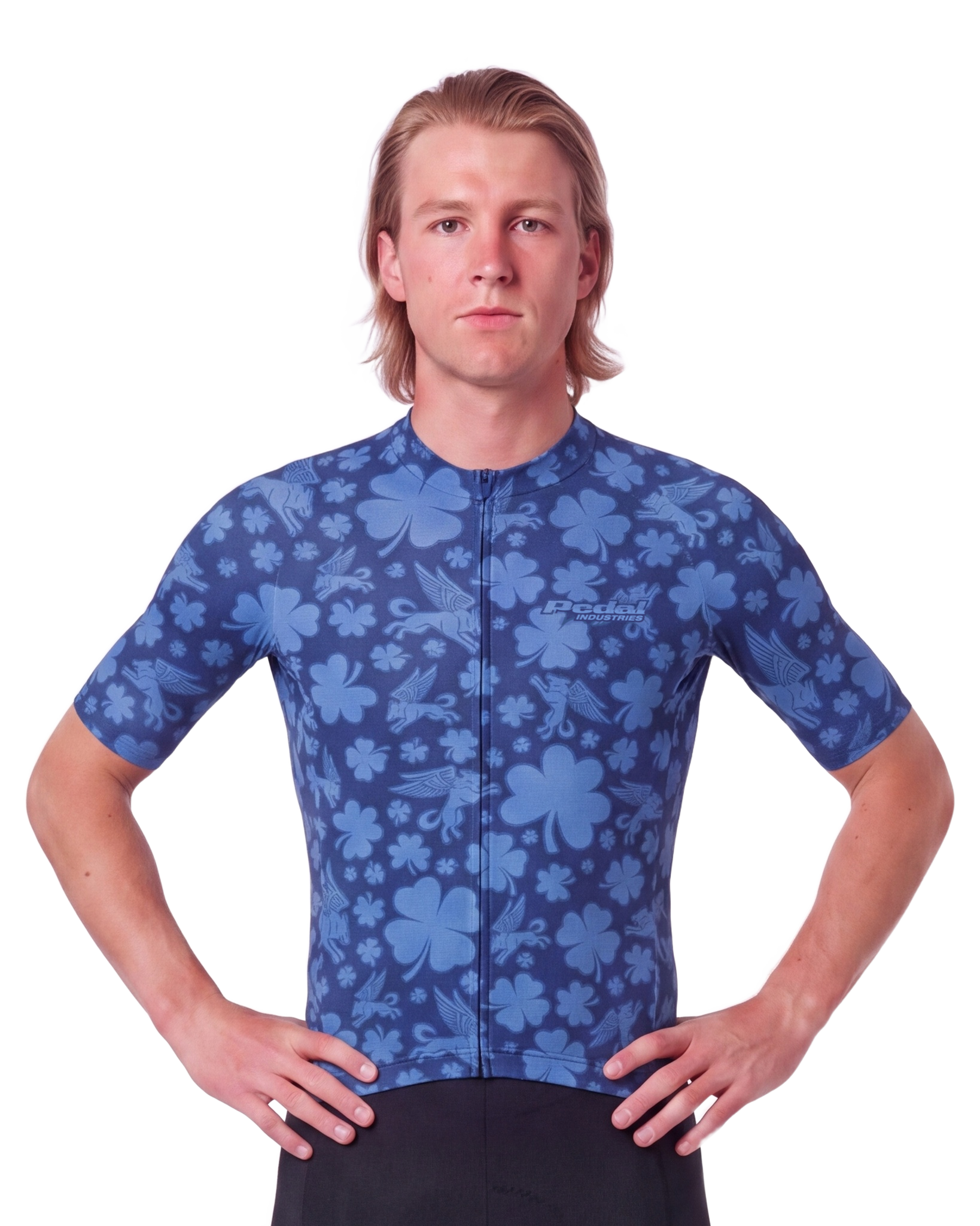 BLUE Lucky Pedal MEN'S PRO JERSEY ISD - front, on model