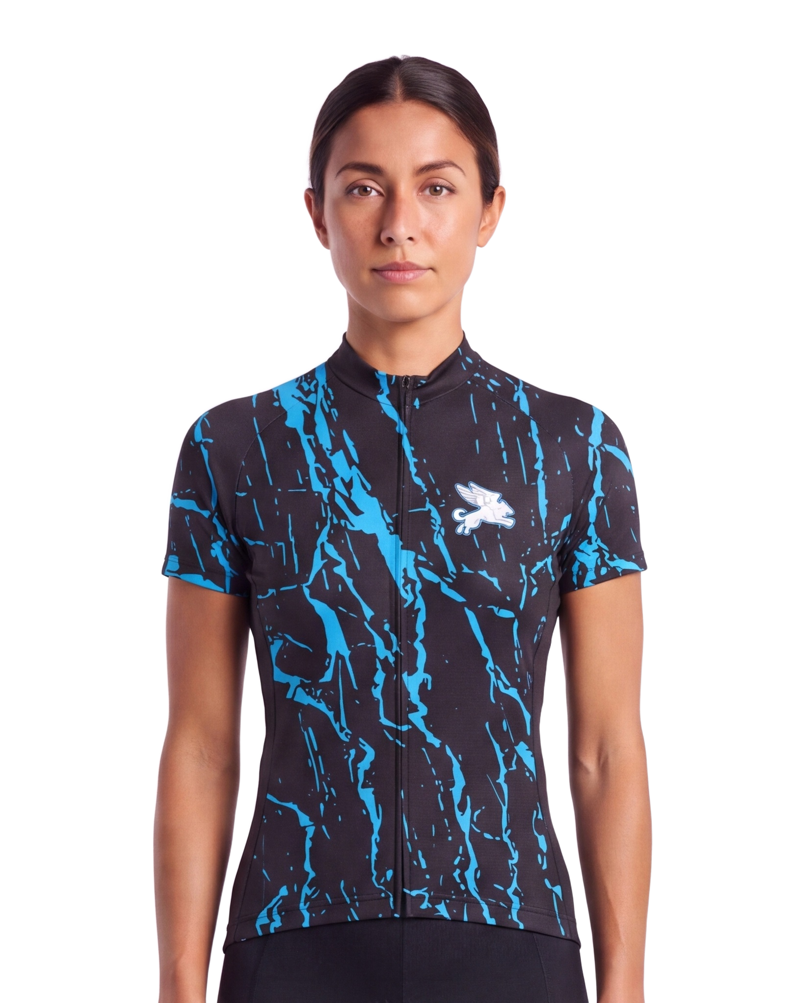 Blue Splatter WOMEN'S PRO JERSEY ISD - front, on model