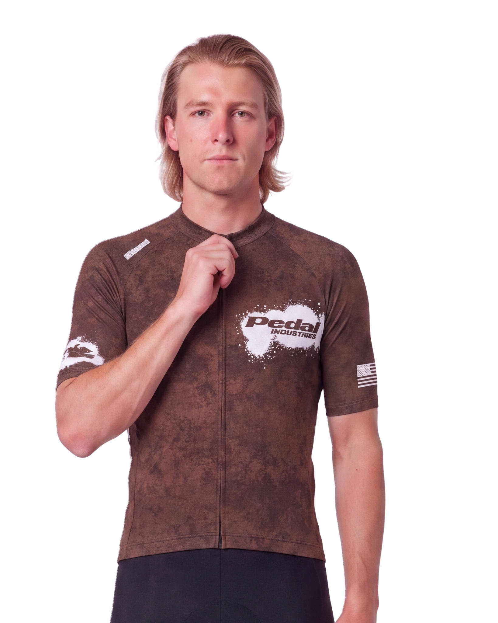 Brown PEDAL Insiders 2027 MEN'S PRO JERSEY ISD - front, on model