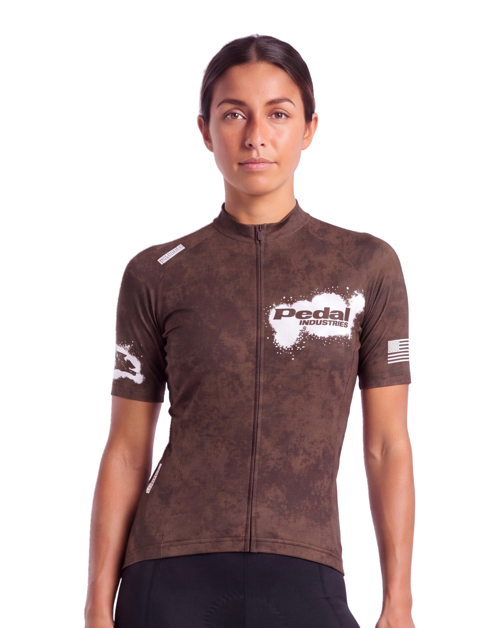 Brown PEDAL Insiders 2027 WOMEN'S PRO JERSEY 2.5 ISD - front, on model