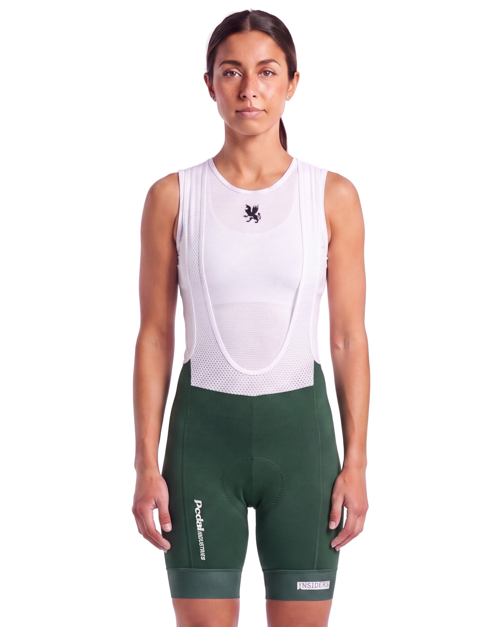 Deep Green PEDAL Insiders 2027 WOMEN'S PRO BIB 2.5 ISD - front, on model