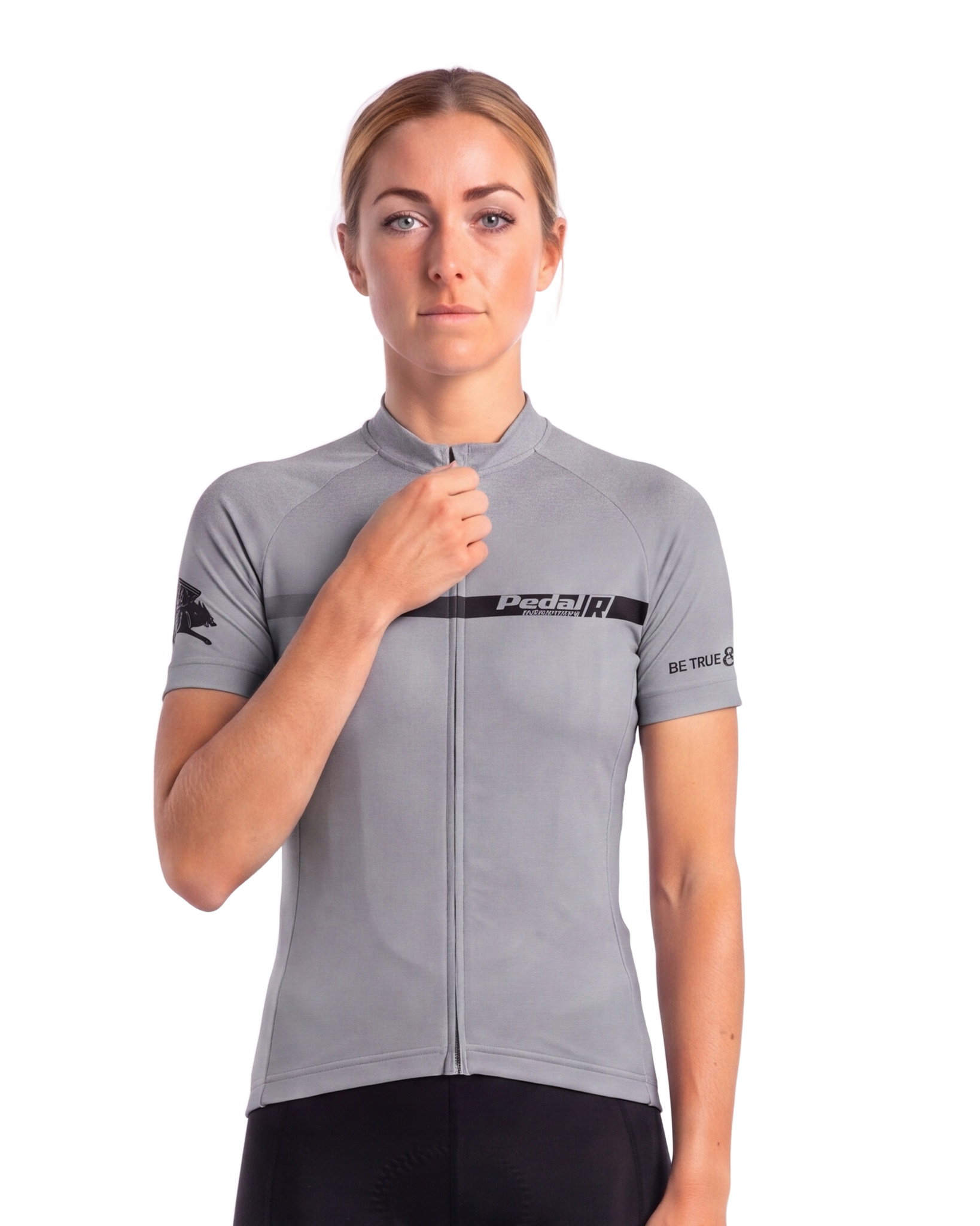 Gray with Black Pedal R WOMEN'S PRO JERSEY ISD - front, on model
