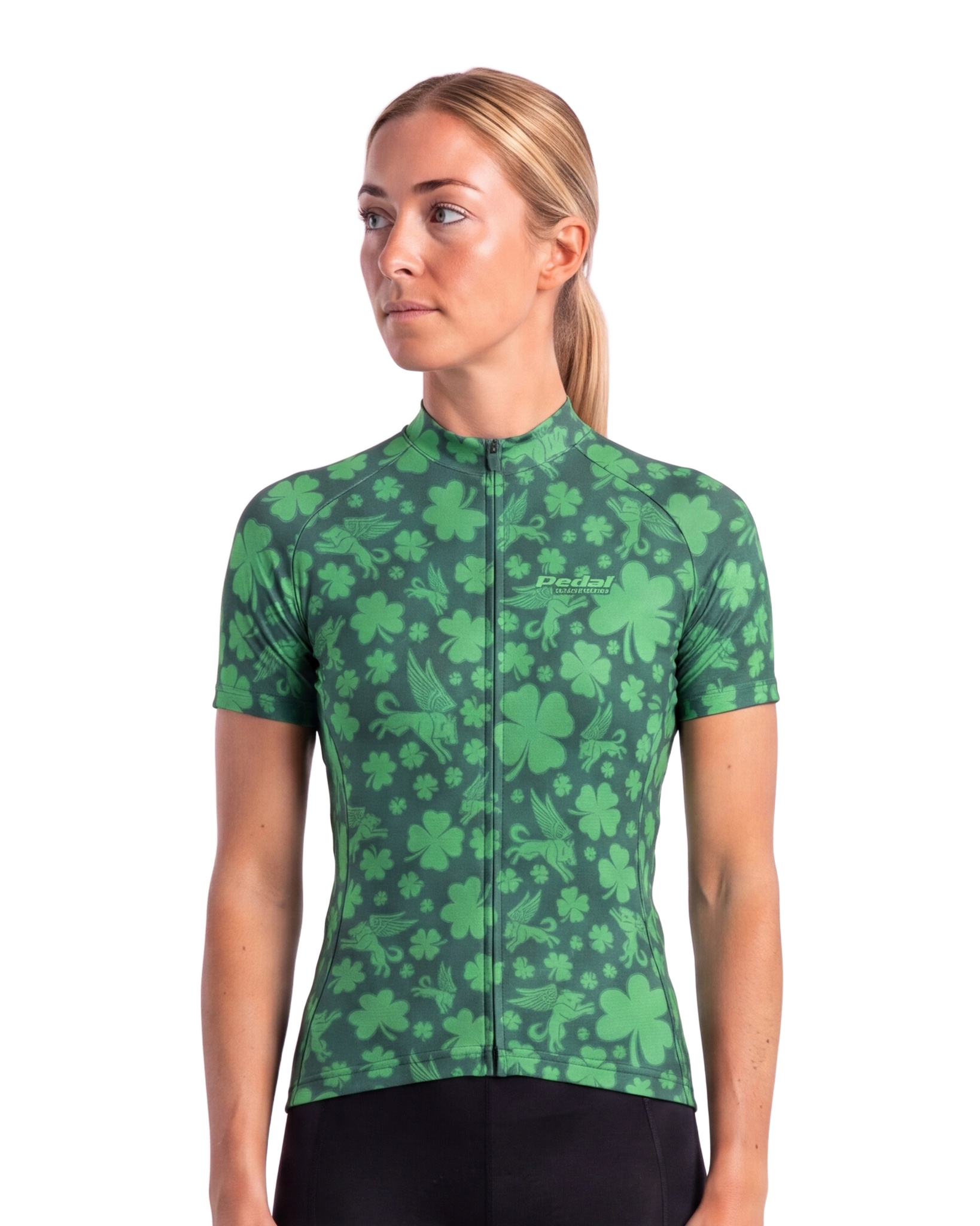 Green Lucky Pedal WOMEN'S PRO JERSEY ISD - front, on model