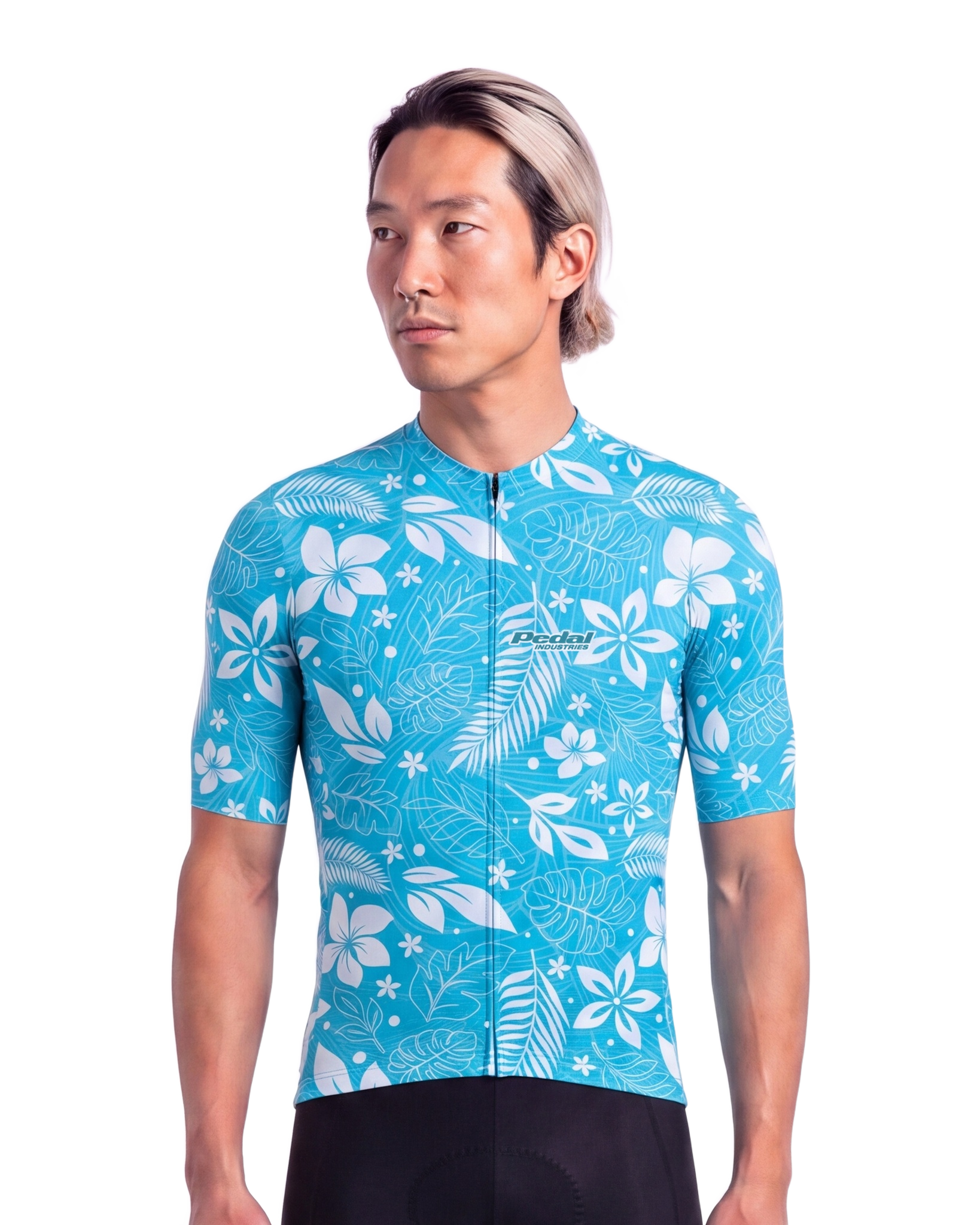 Hawaii Blue Aloha Pedal MEN'S PRO JERSEY ISD - front, on model