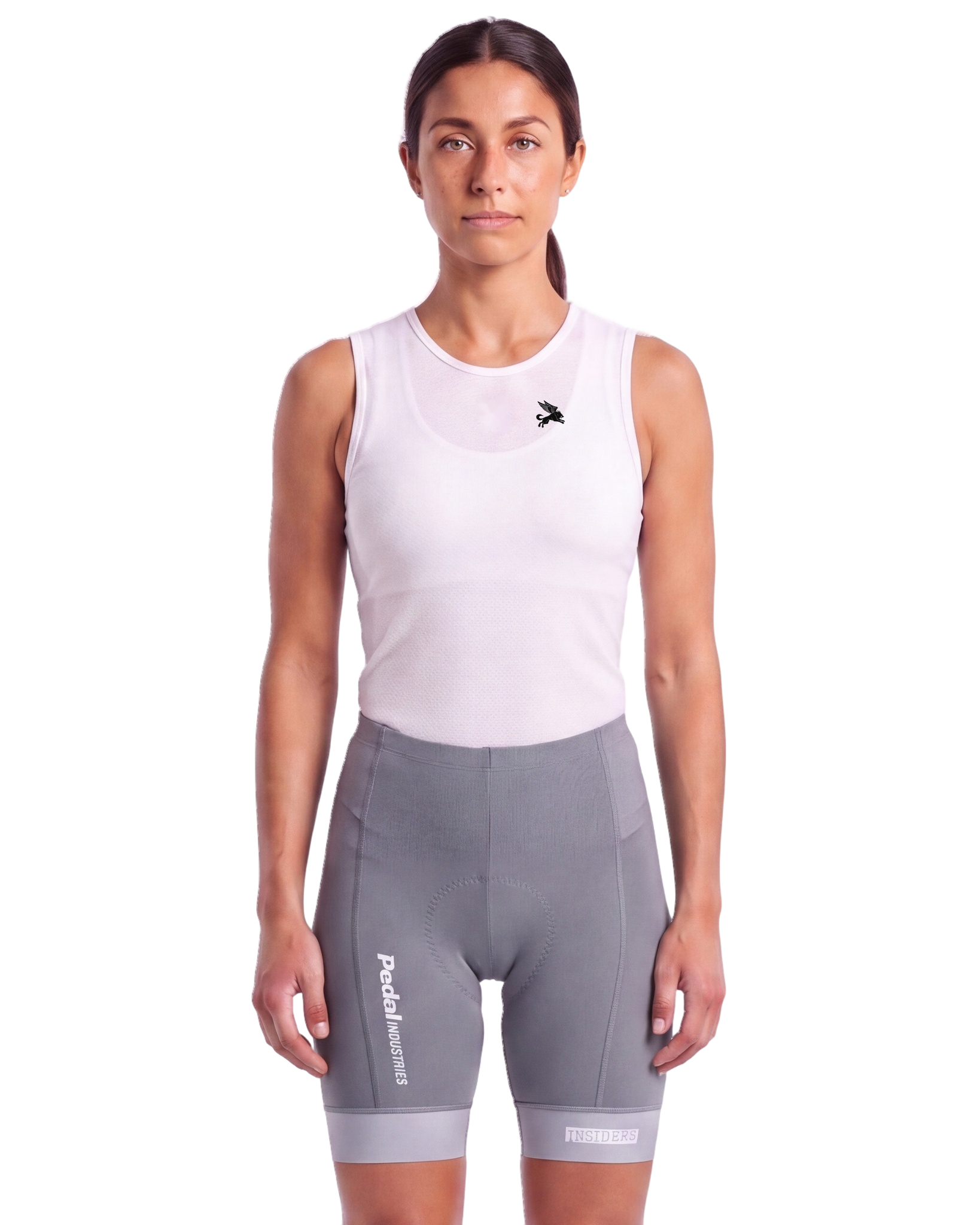 Light Blue PEDAL Insiders 2027 WOMEN'S PRO BIB 2.5 ISD (NO STRAPS) - front, on model