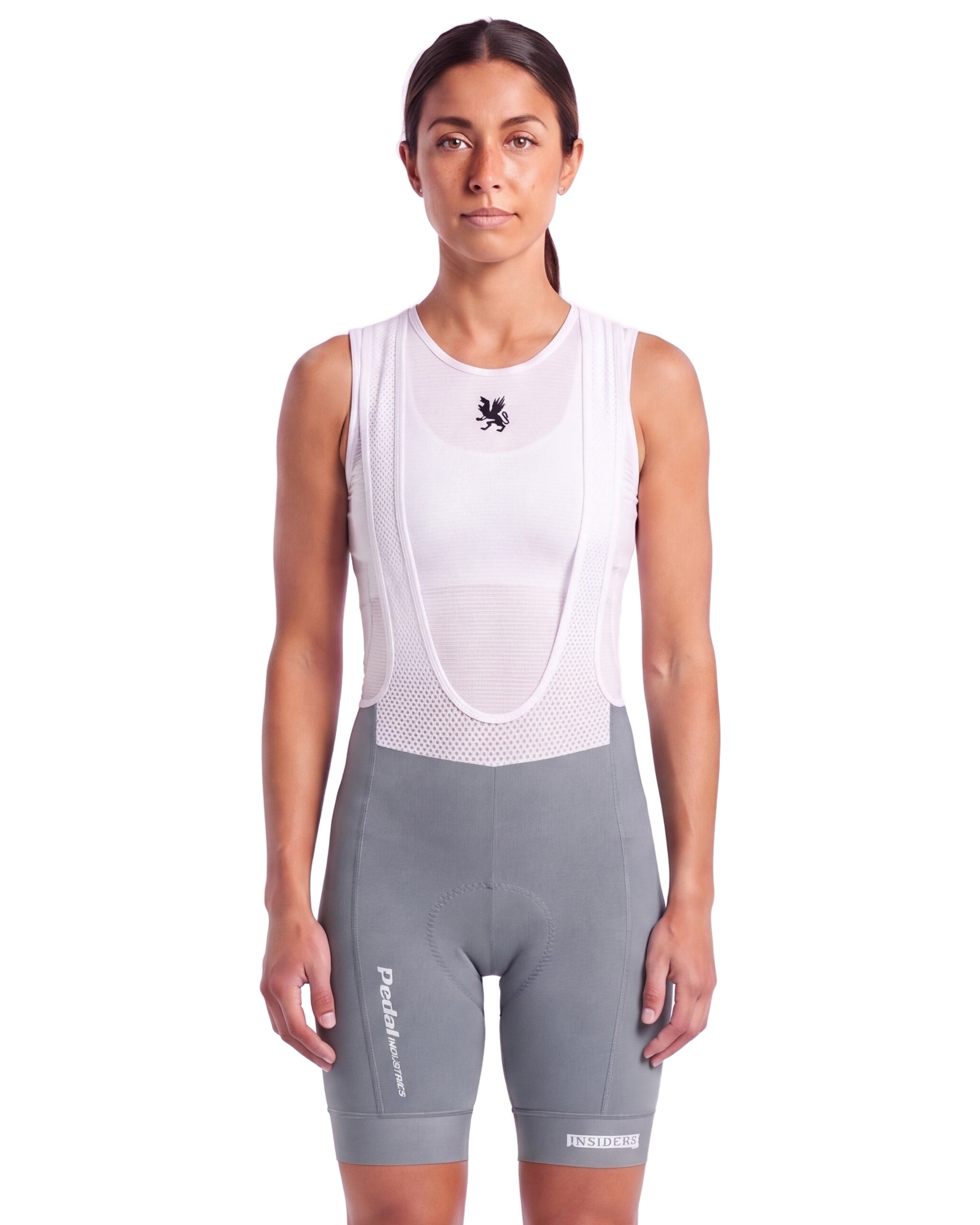 Light Blue PEDAL Insiders 2027 WOMEN'S PRO BIB 2.5 ISD - front, on model