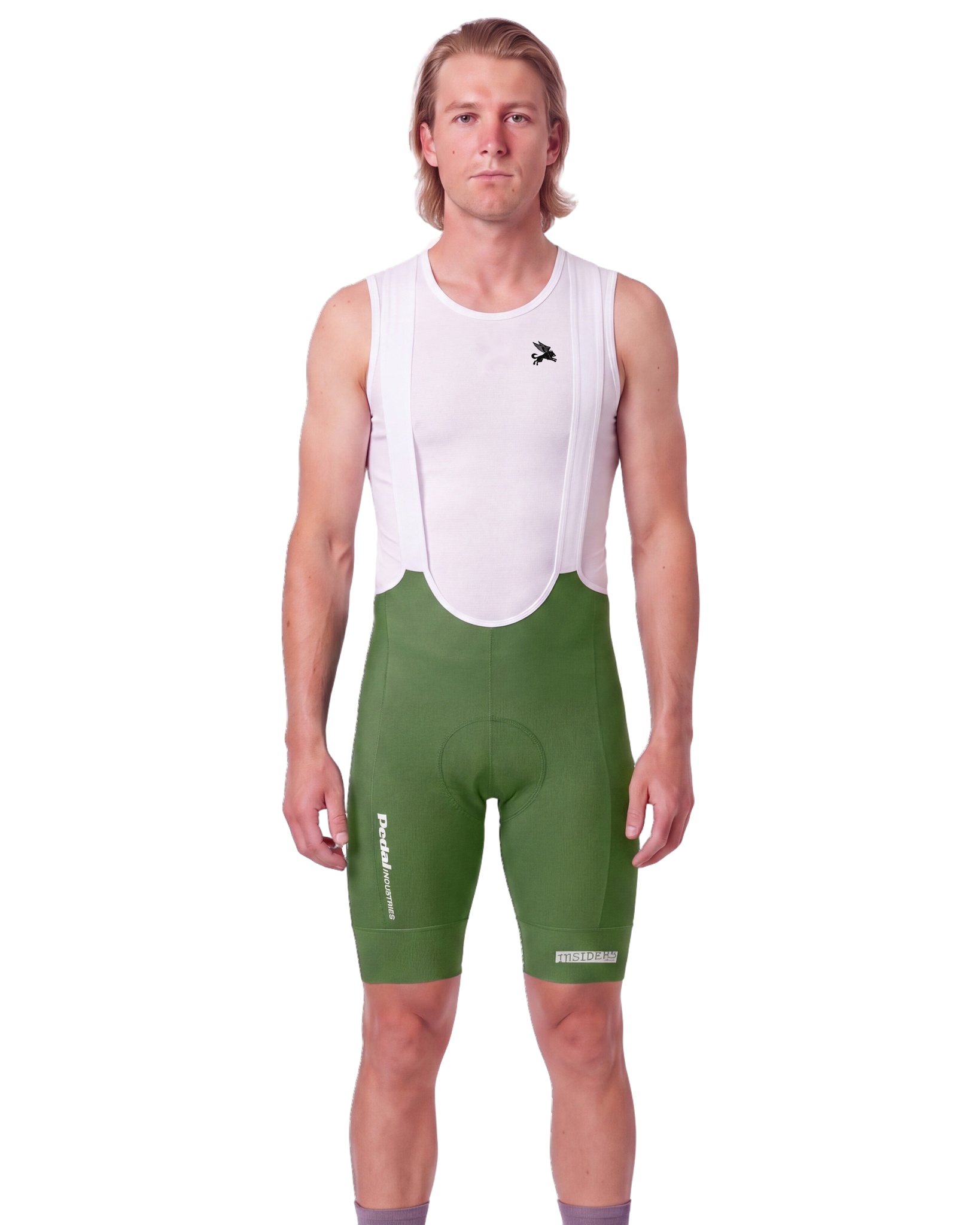 Lime Green PEDAL Insiders 2027 MEN'S PRO LEVEL BIB ISD - front, on model