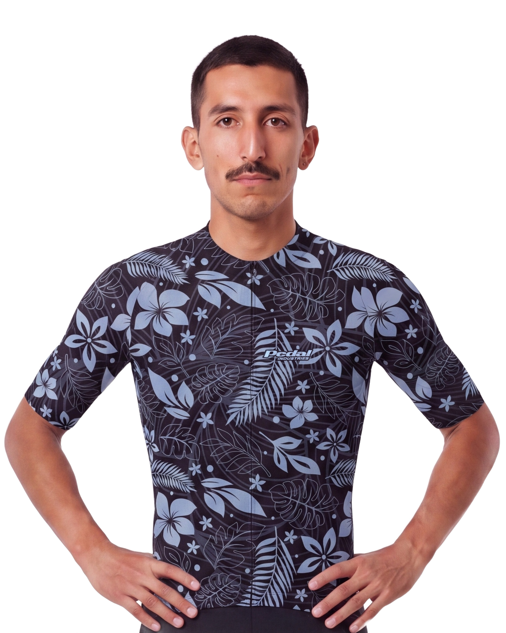 Midnight Black Aloha Pedal MEN'S PRO JERSEY ISD - front, on model