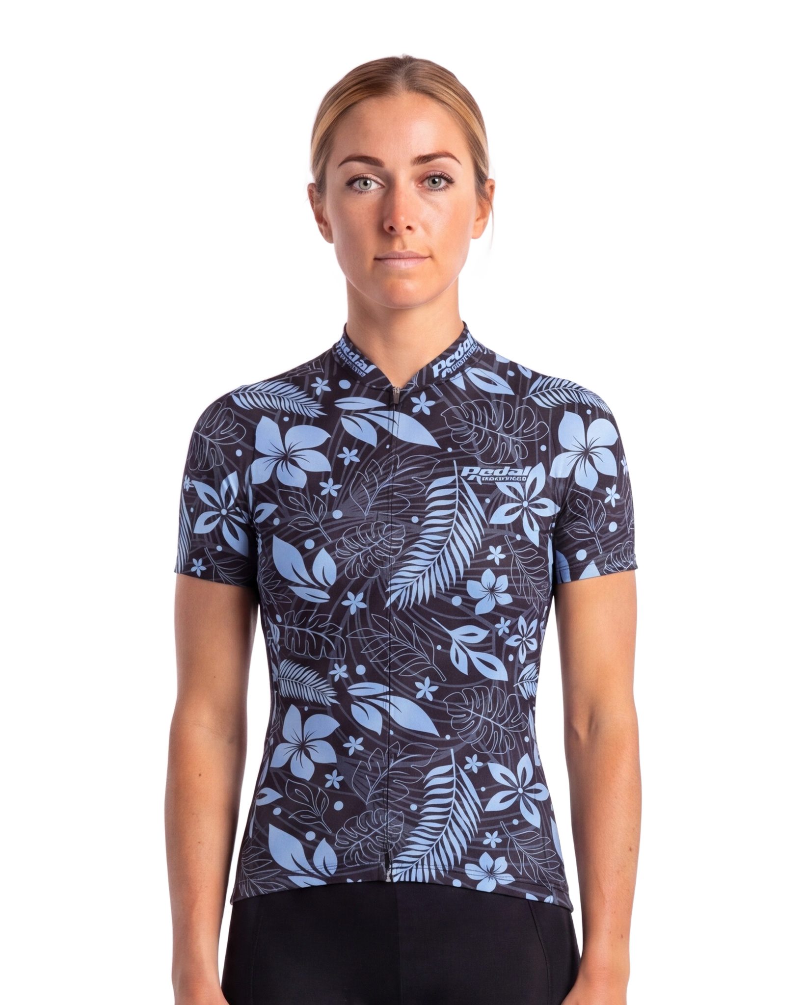 Midnight Black Aloha Pedal WOMEN'S PRO JERSEY ISD - front, on model