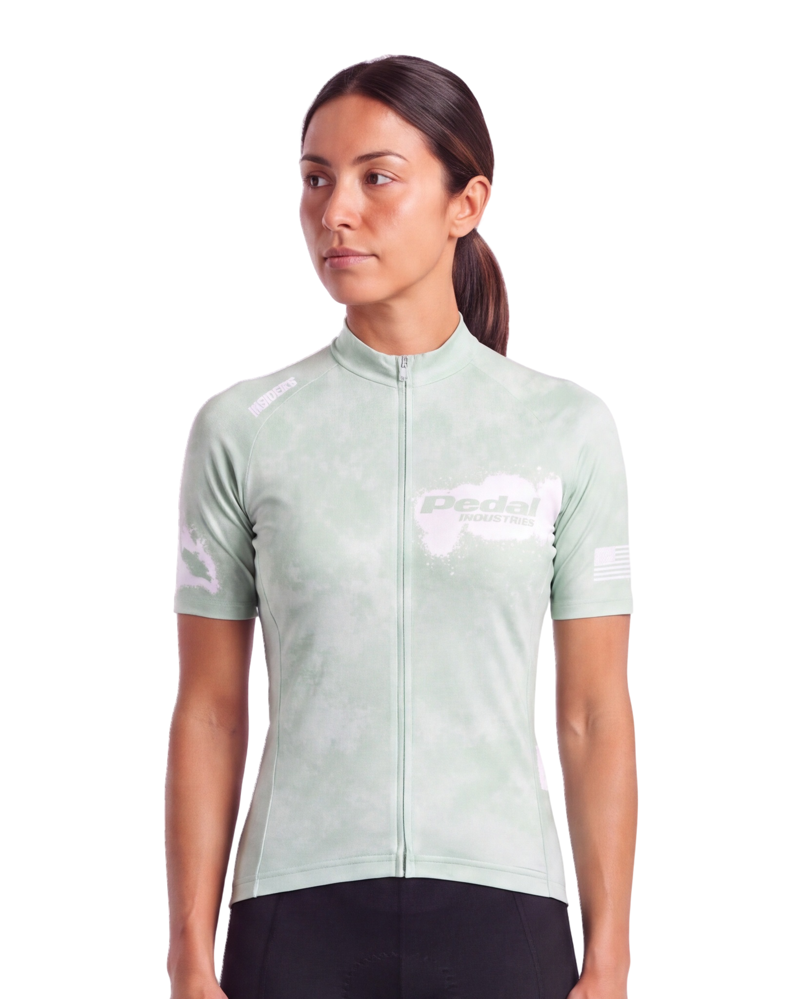 Mint Green PEDAL Insiders 2027 WOMEN'S PRO JERSEY 2.5 ISD - front, on model