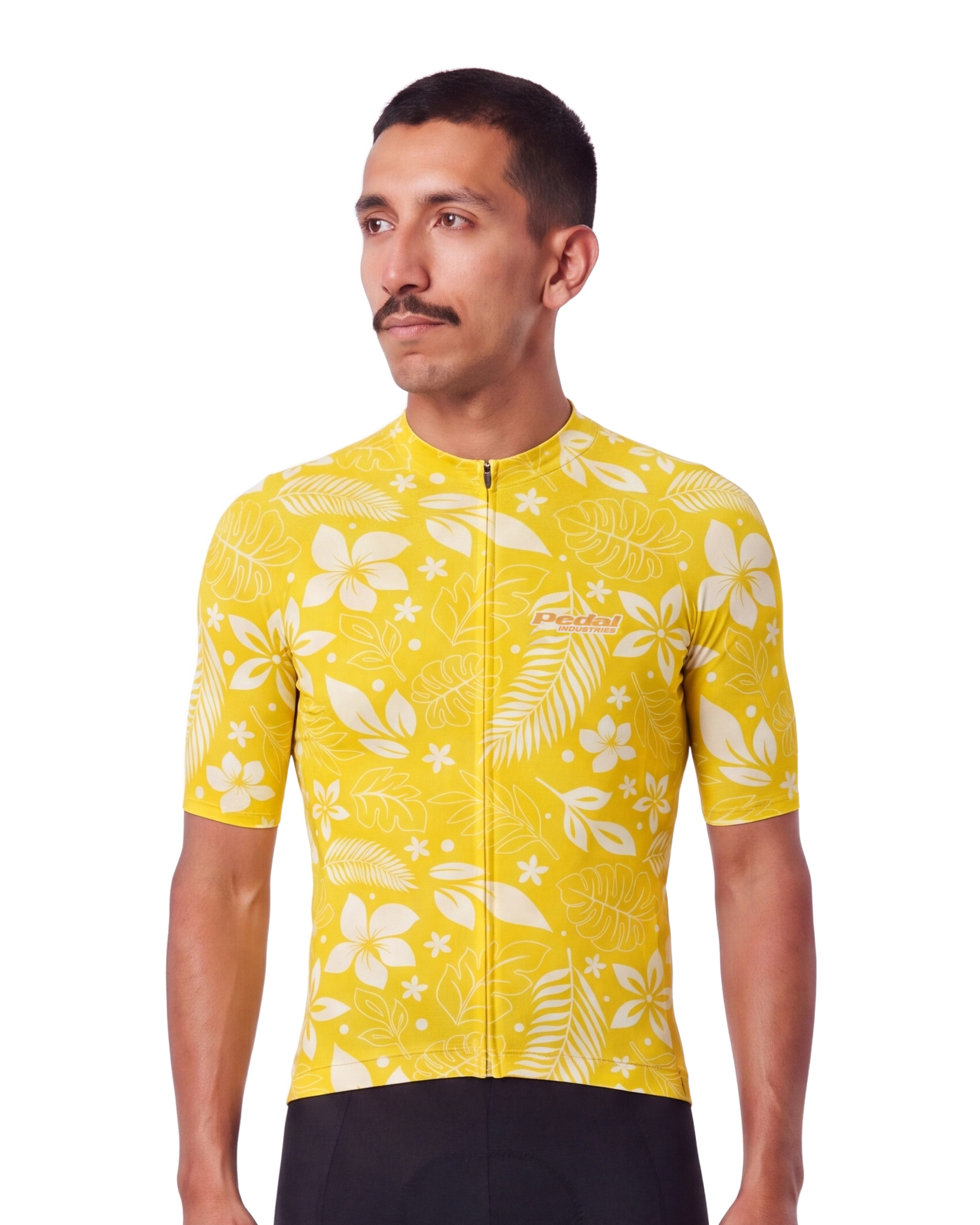 Oahu Yellow Aloha Pedal MEN'S PRO JERSEY ISD - front, on model