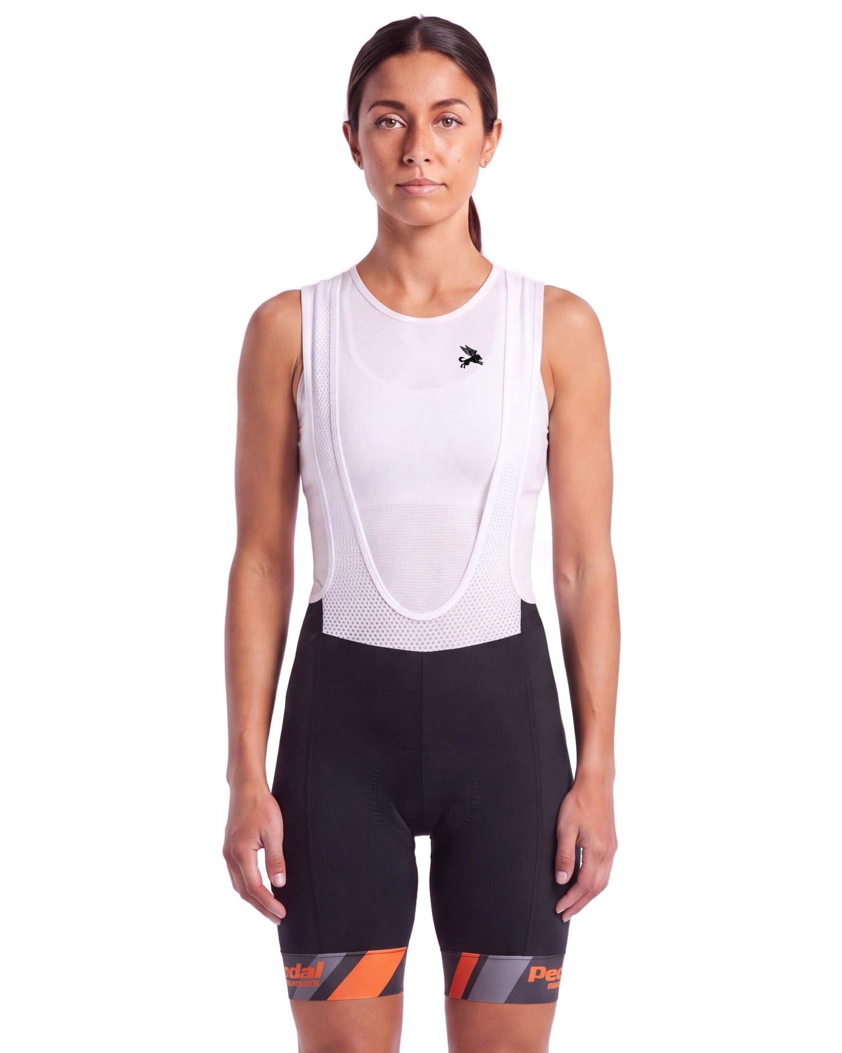 Orange Primary Colors WOMEN'S PRO BIB ISD - front, on model
