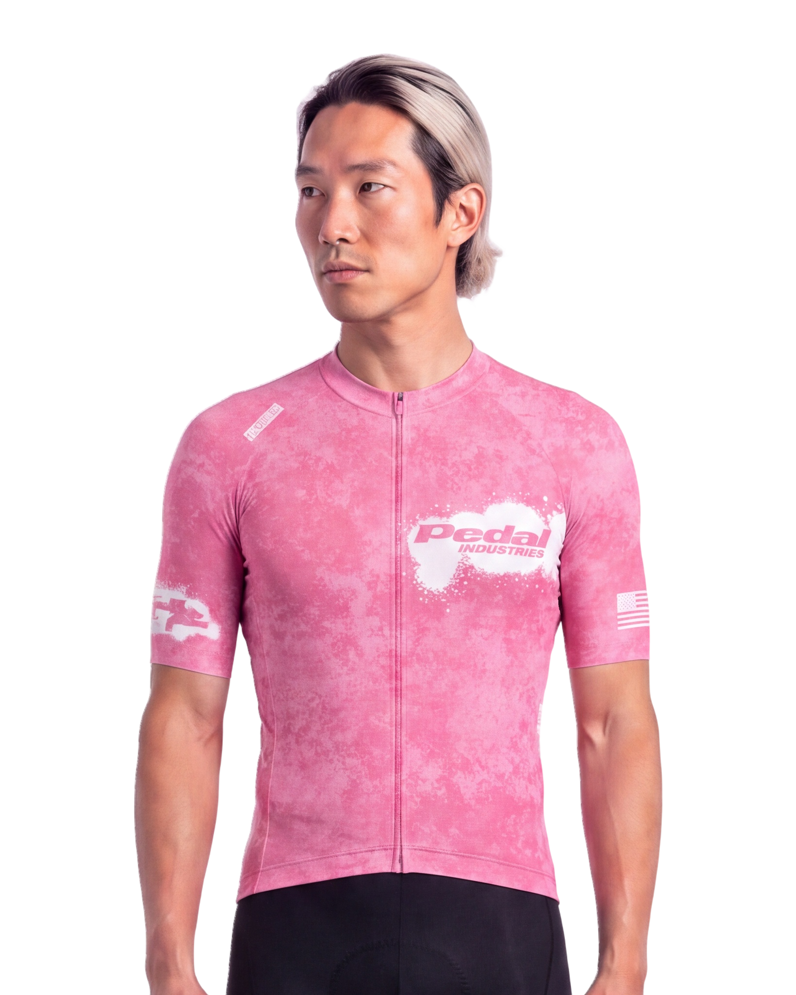 Pink PEDAL Insiders 2027 MEN'S PRO JERSEY ISD - front, on model