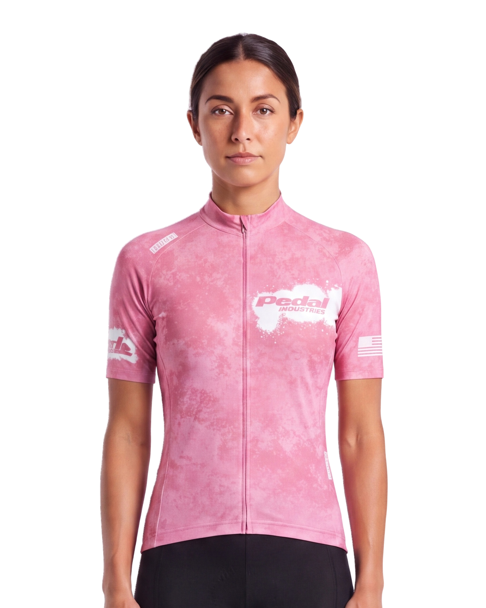 Pink PEDAL Insiders 2027 WOMEN'S PRO JERSEY 2.5 ISD - front, on model