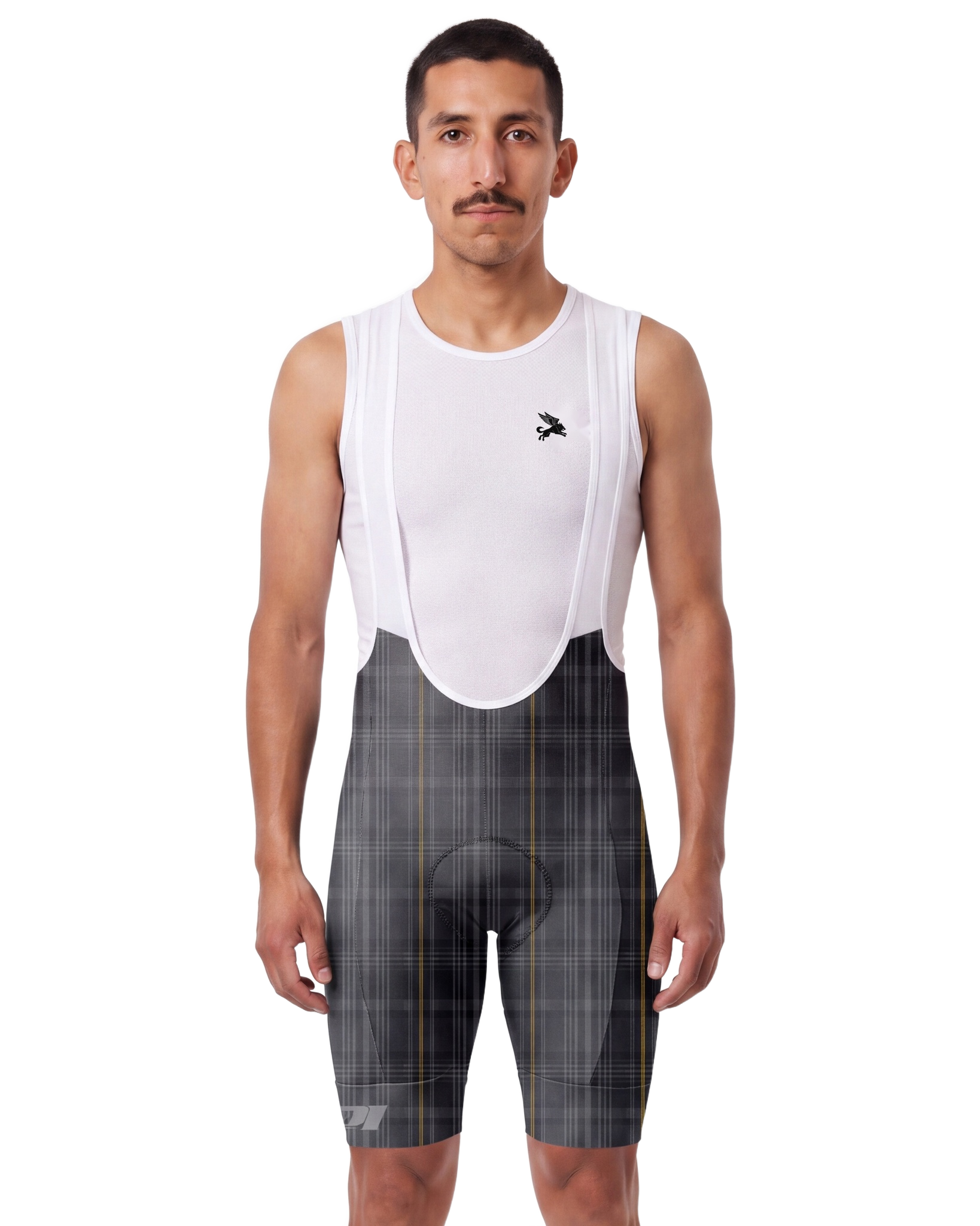 PLAID BLACK-GRAY Cypress Spirits MEN'S PRO LEVEL BIB ISD - front, on model