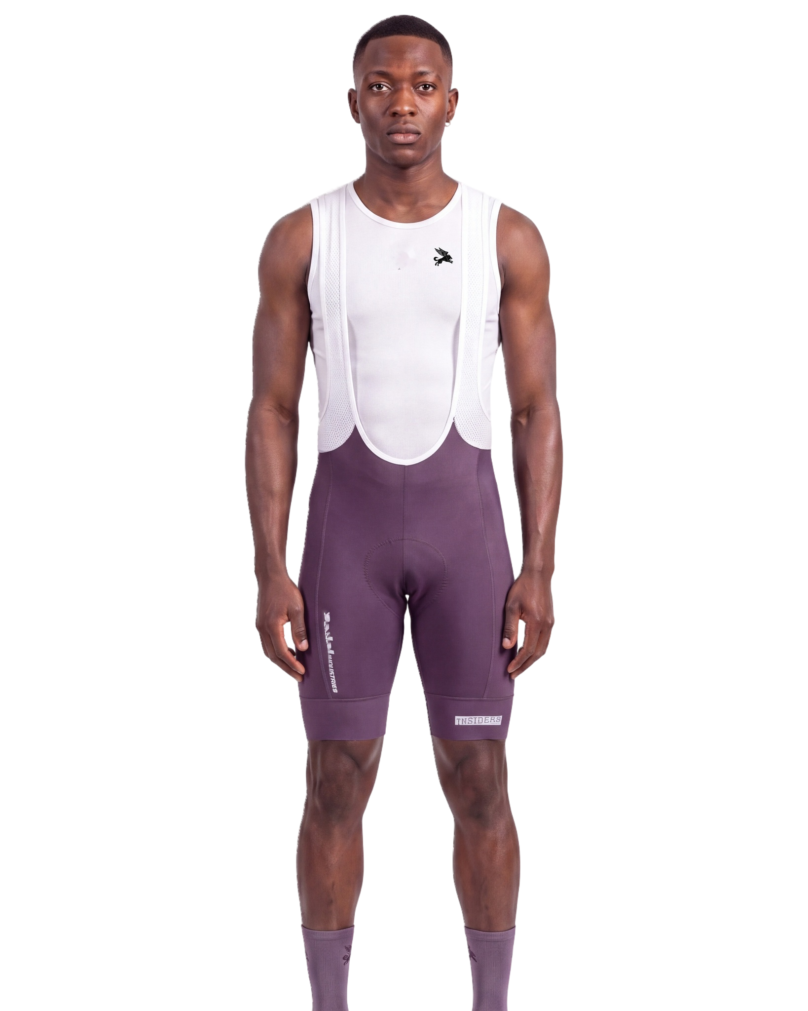 Purple PEDAL Insiders 2027 MEN'S PRO LEVEL BIB ISD - front, on model