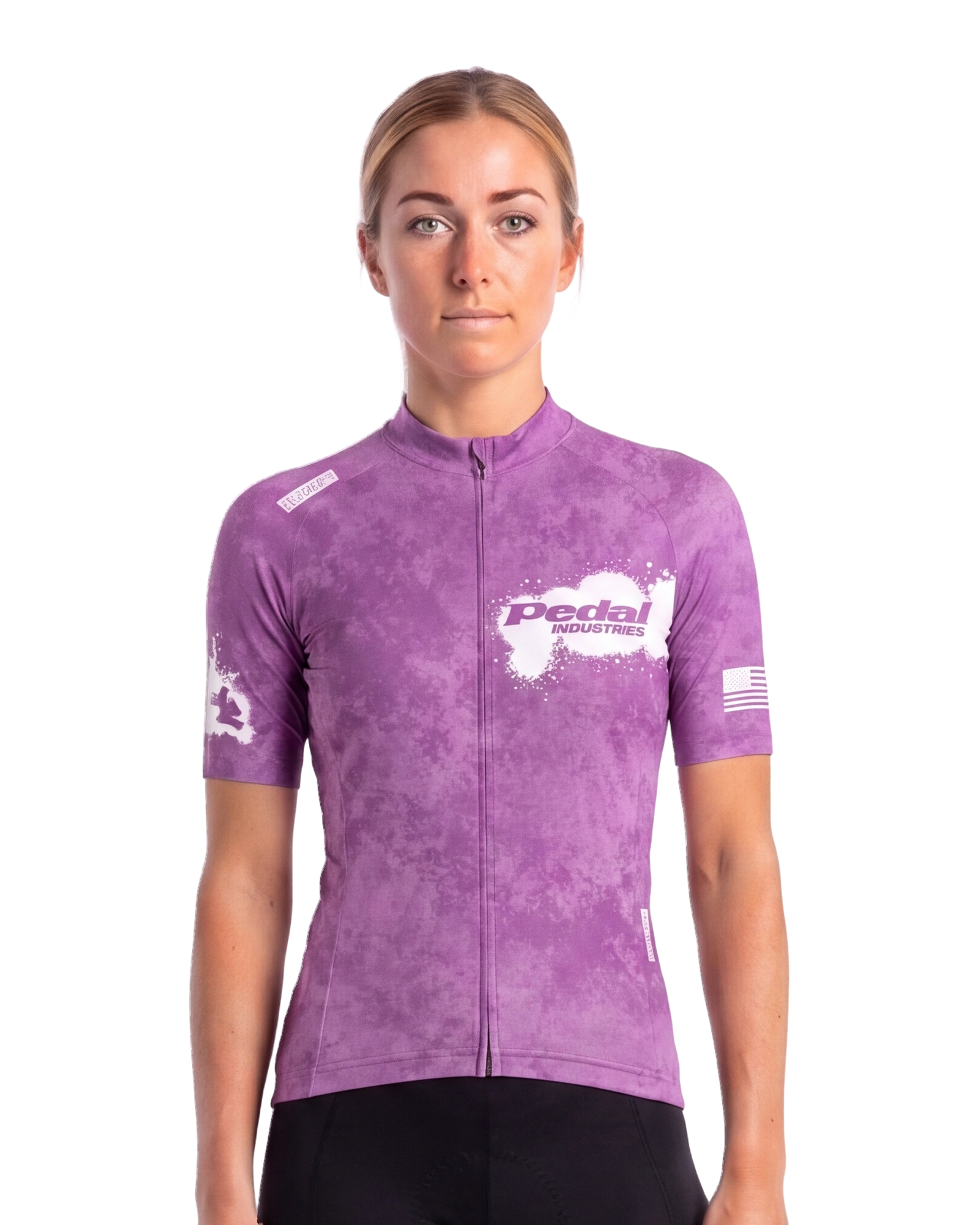 Purple PEDAL Insiders 2027 WOMEN'S PRO JERSEY 2.5 ISD - front, on model