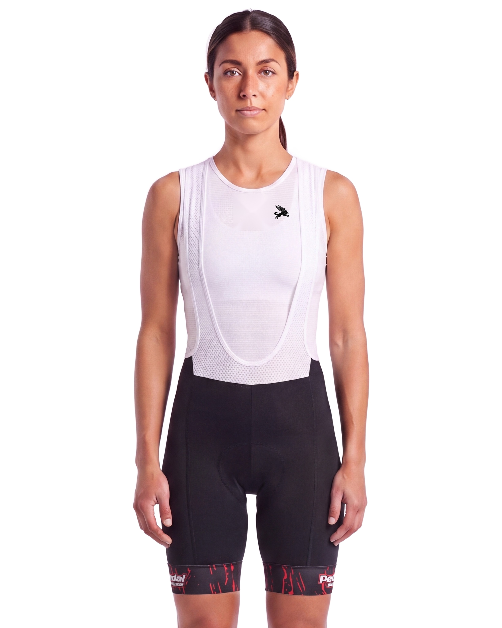 Red Splatter WOMEN'S PRO BIB ISD - front, on model
