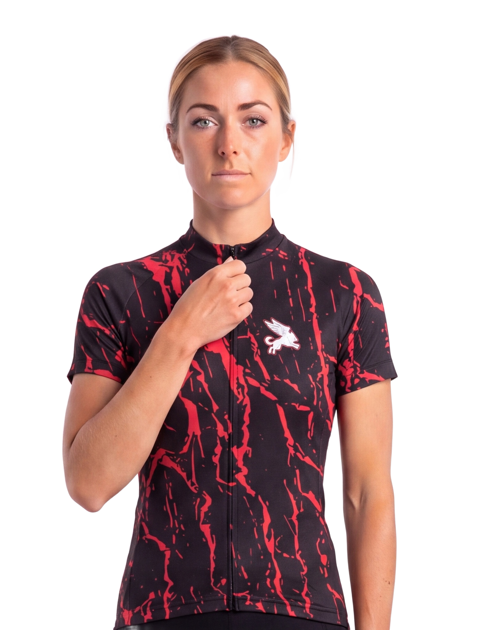 Red Splatter WOMEN'S PRO JERSEY ISD - front, on model