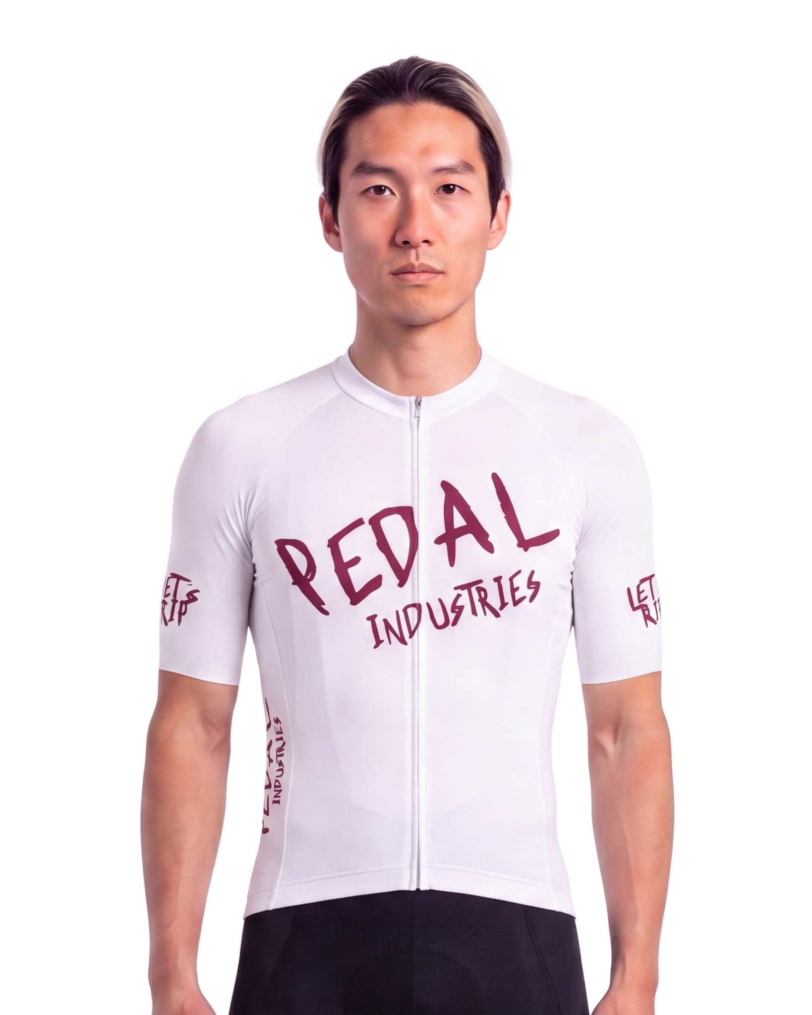 White-Burgundy Pedal PUNK MEN'S PRO JERSEY ISD - front, on model