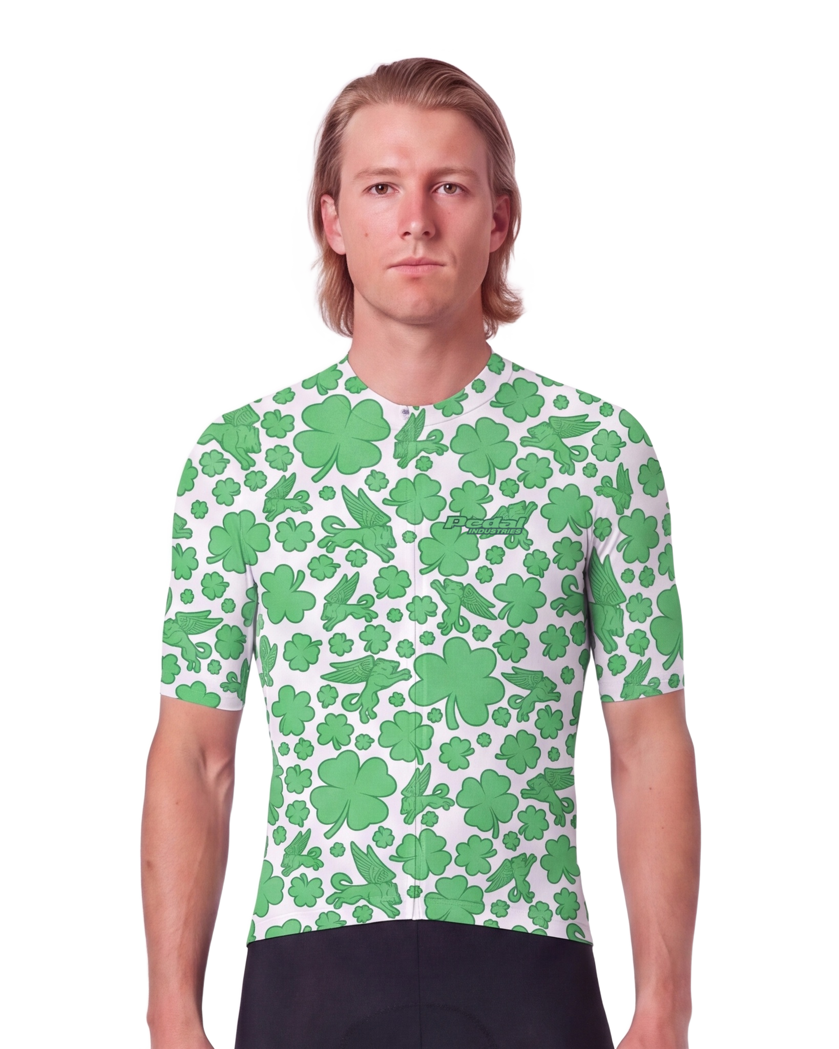 WHITE Lucky Pedal MEN'S PRO JERSEY ISD - front, on model