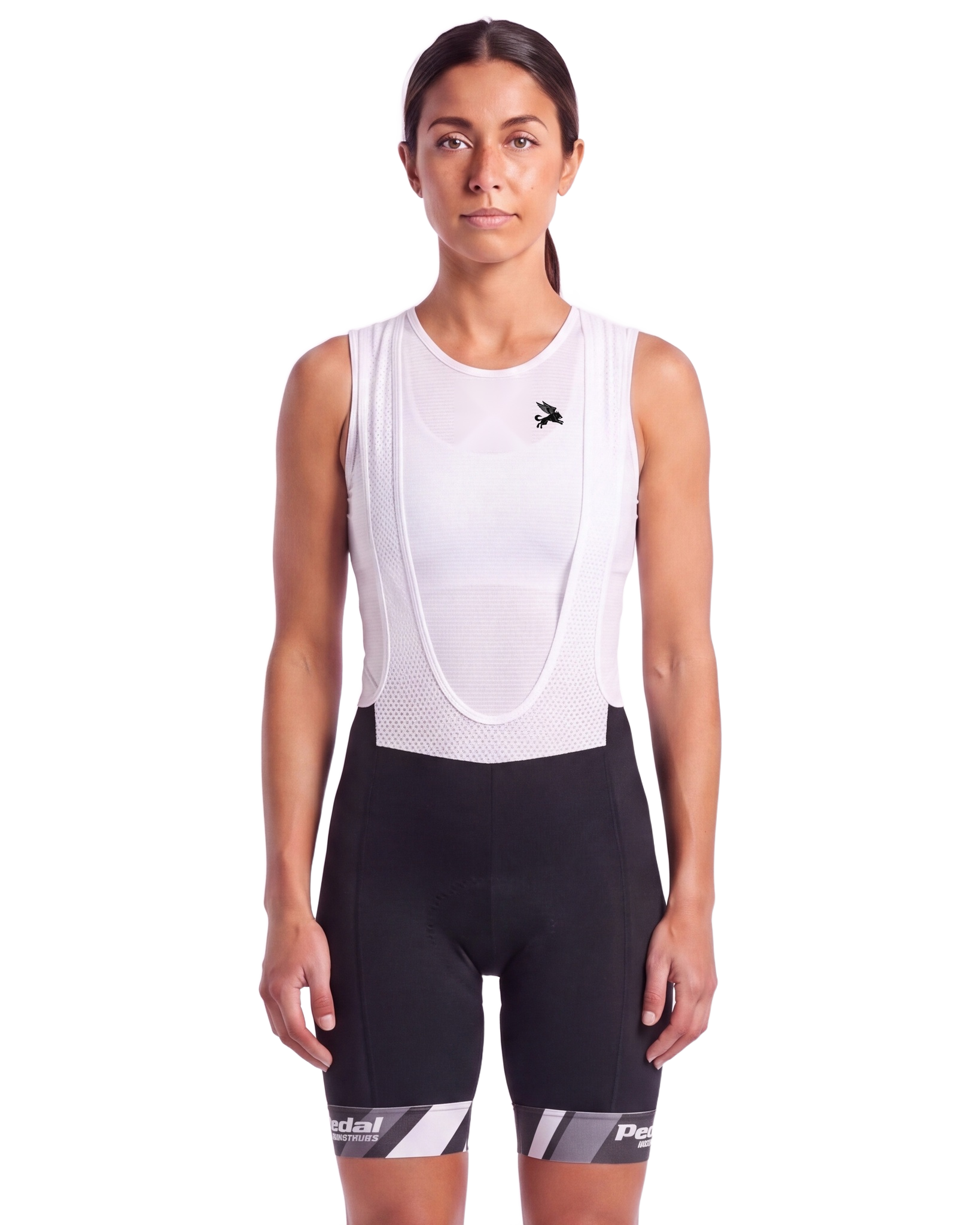 White Primary Colors WOMEN'S PRO BIB ISD - front, on model