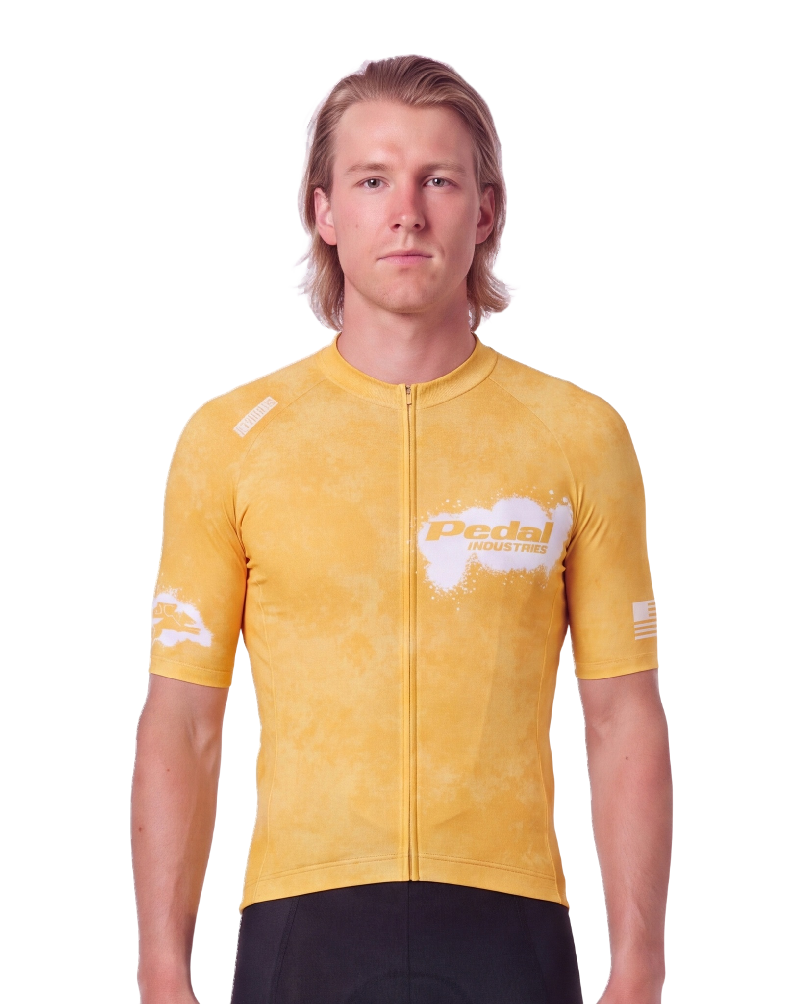 Yellow PEDAL Insiders 2027 MEN'S PRO JERSEY ISD - front, on model