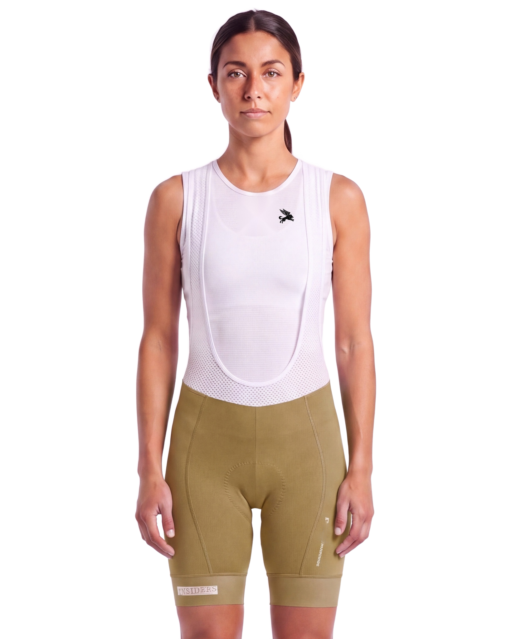 Yellow PEDAL Insiders 2027 WOMEN'S PRO BIB 2.5 ISD - front, on model