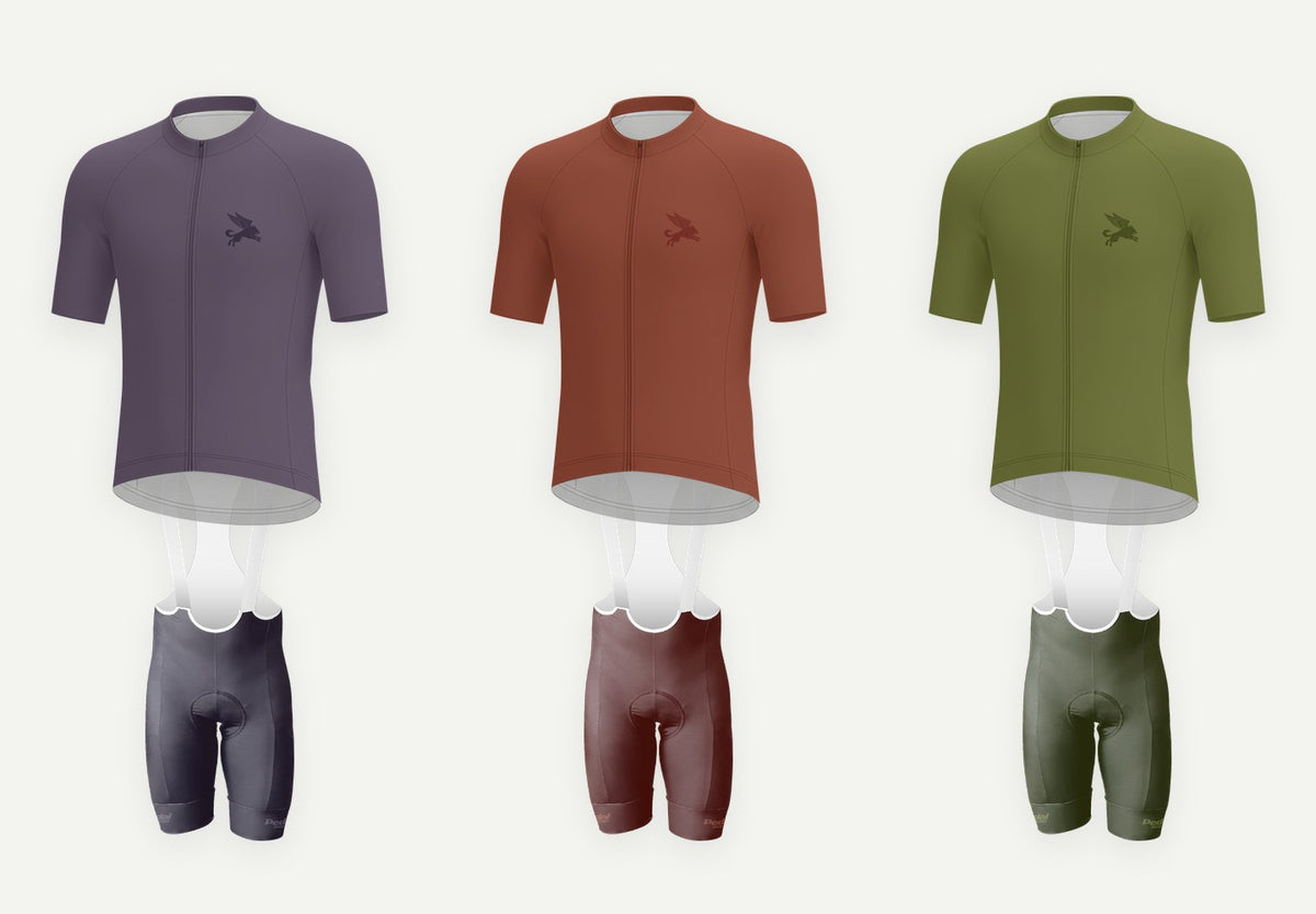 Lavender, Brick and Olive Chroma jersey and bib kits