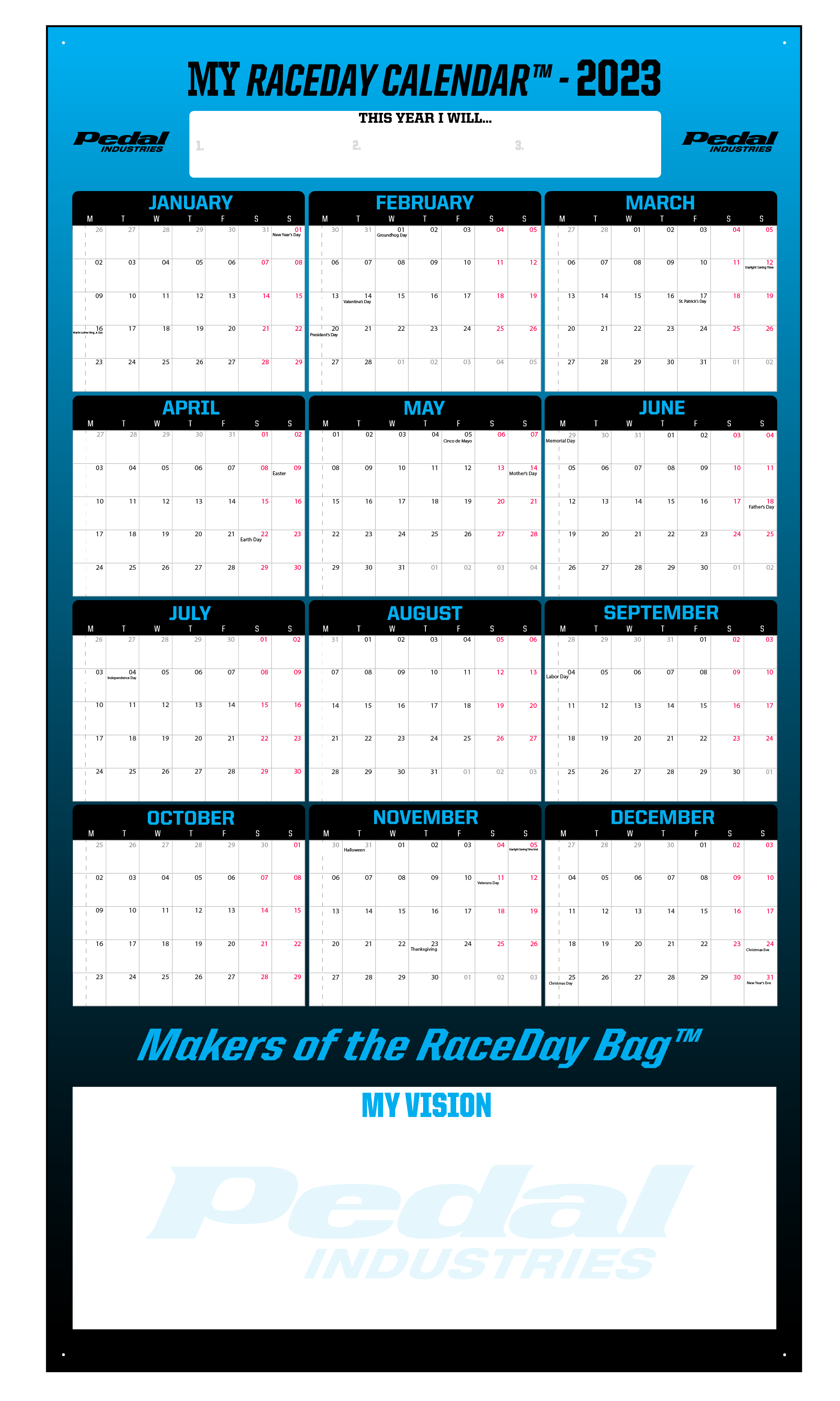 PEDAL Industries Race Team 2023 MY RACEDAY™ CALENDAR
