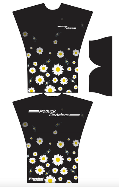 Potluck Pedalers 2022 CHANGING PONCHO 3.0 Black Daisies