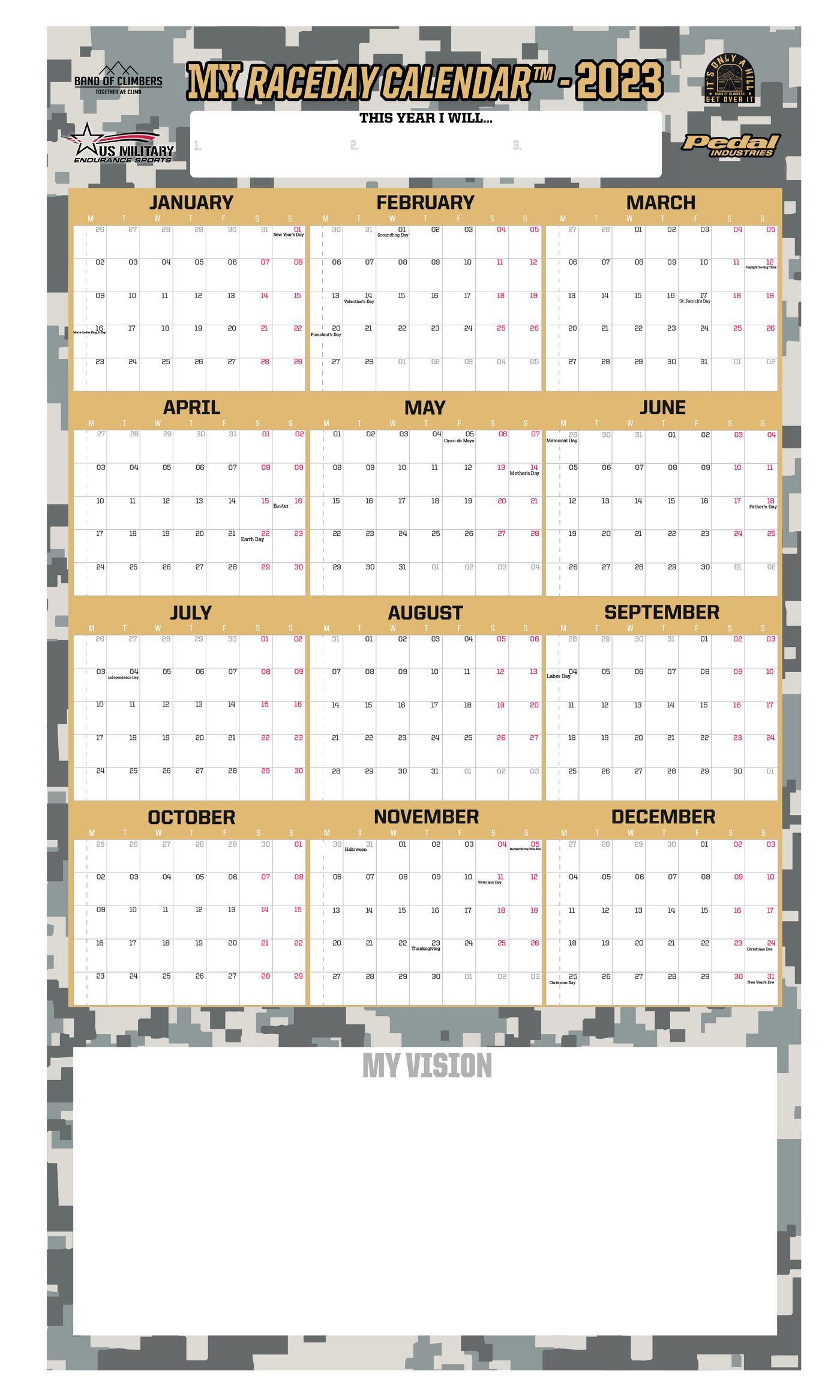 US Military Endurance 2023 MY RACEDAY™ CALENDAR Camo