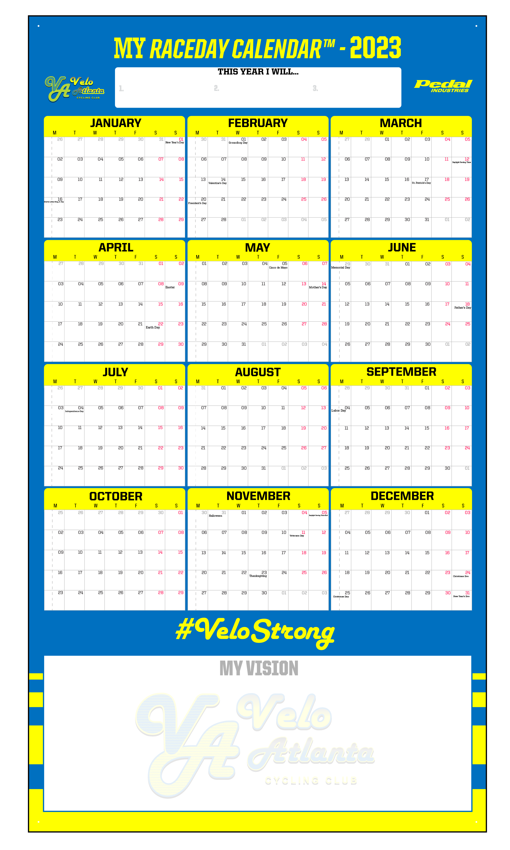 Velo Atlanta Cycling Club 2023 MY RACEDAY™ CALENDAR PEDAL Industries